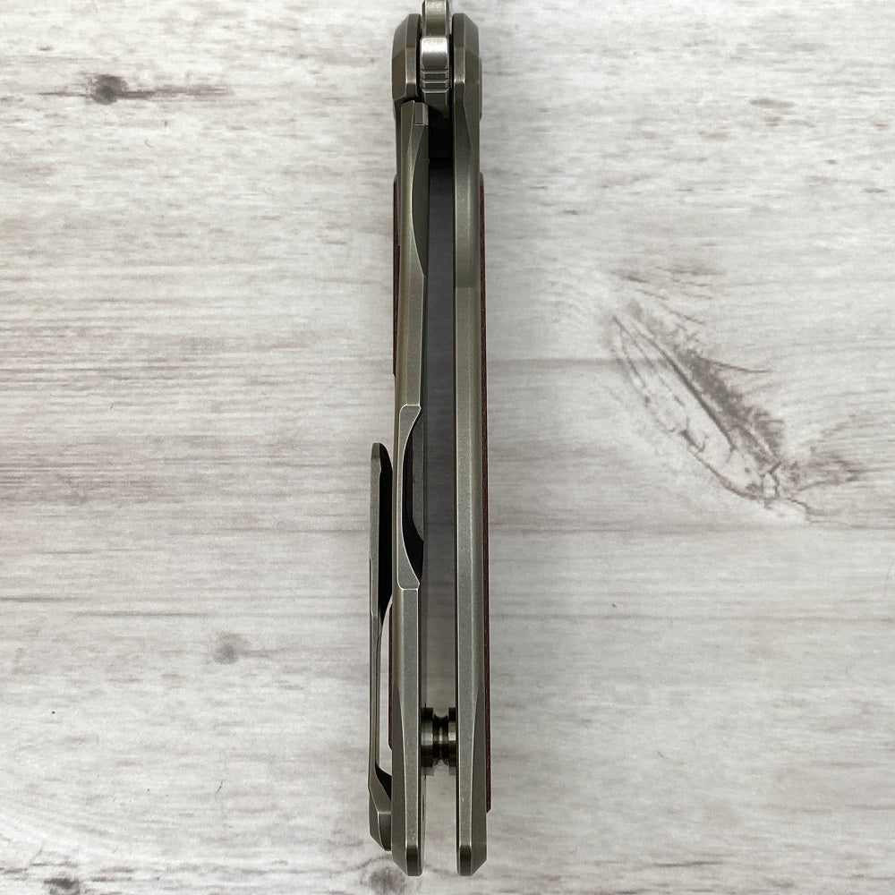 SHIROGOROV F95NL - S30V BLADE - STONEWASHED TITANIUM HANDLE W- MAROON MICARTA INLAY- SRB