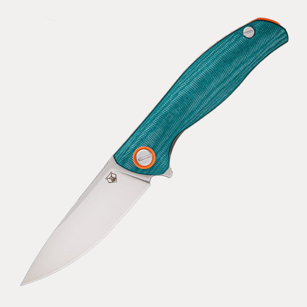 SHIROGOROV F3 – ELMAX BLADE – EMERALD MICARTA HANDLE W/ ORANGE G10 ACCENTS – MRBS