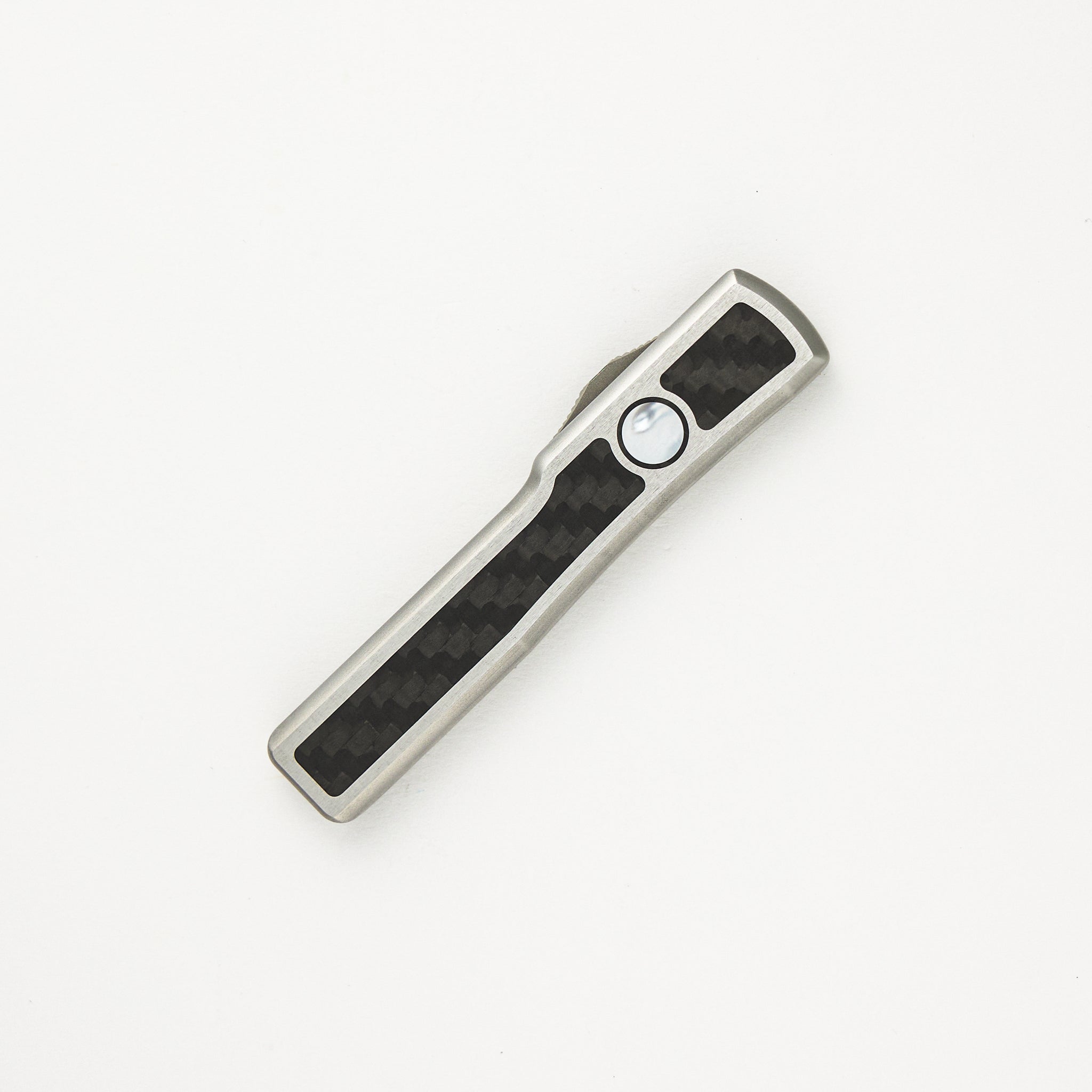 Marfione Custom Knives UTX-70 - D/E Mirror Polish Blade W/ Carbon Fiber Inlay - Stainless Steel Handle W/ Carbon Fiber and Pearl Inlays