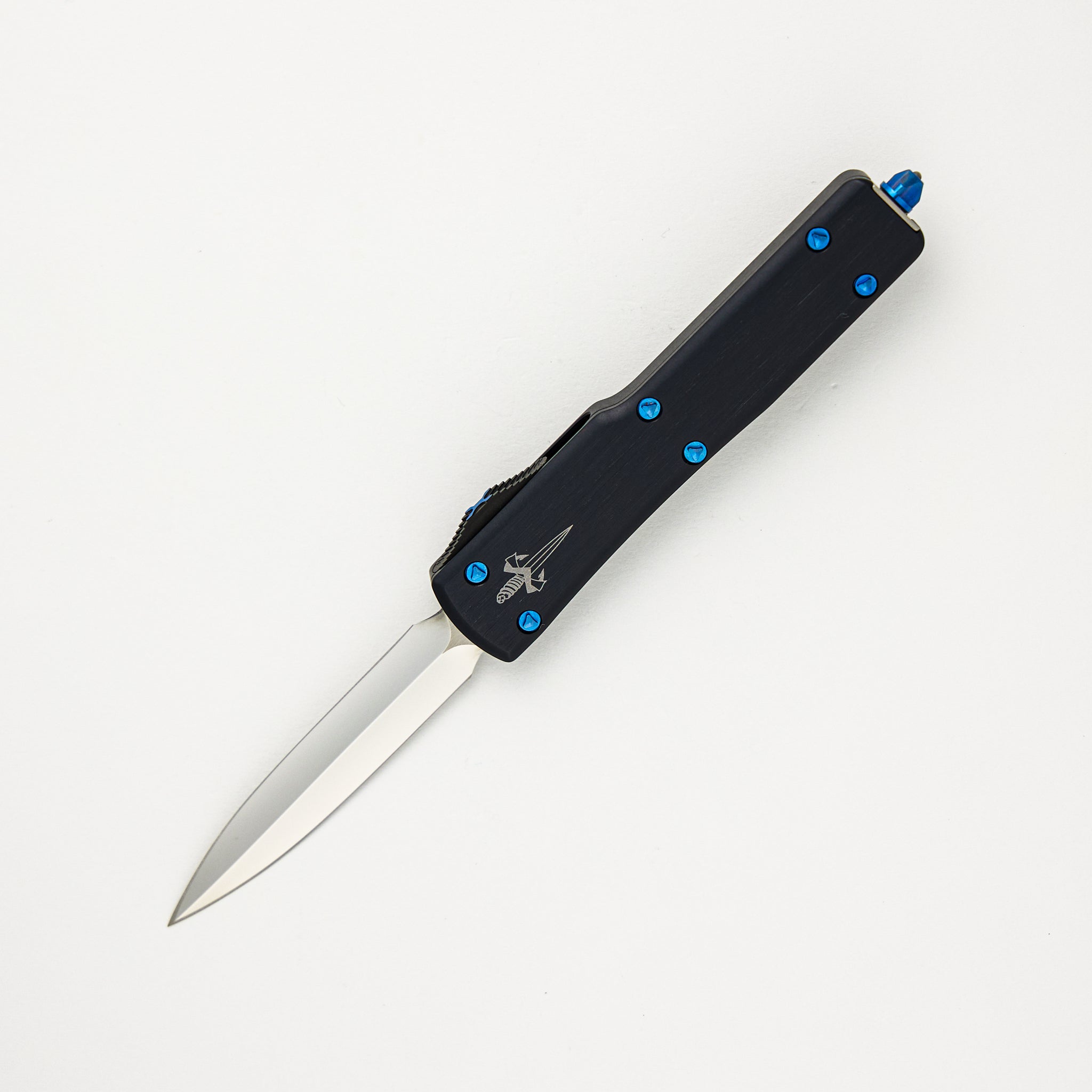 Marfione Custom Knives UTX-70 - D/E Mirror Polish Blade - Black Anodized Hefted Aircraft Alloy