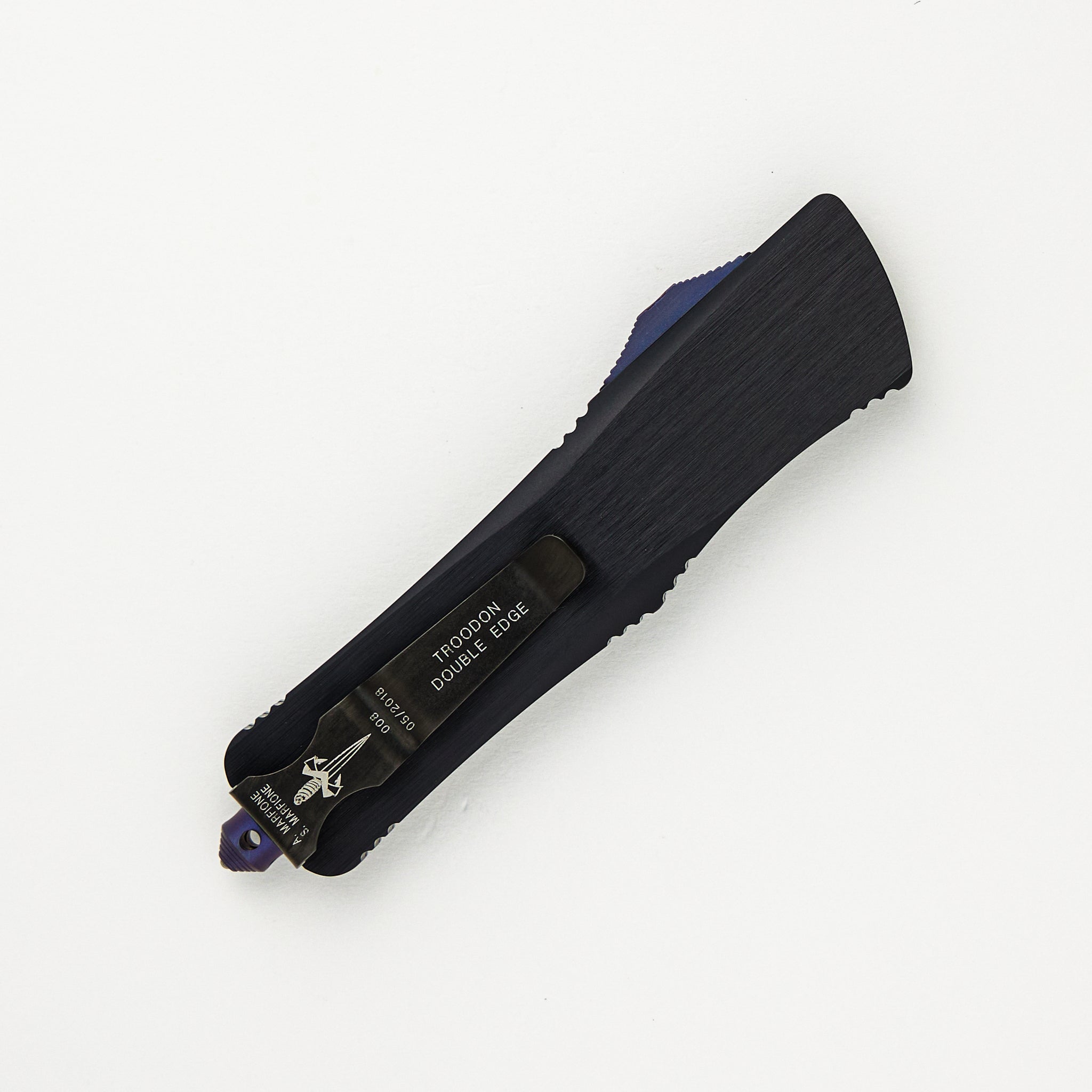 Marfione Custom Knives Troodon - D/E Two-Tone Finish Blade - Black Hefted Alloy Handle