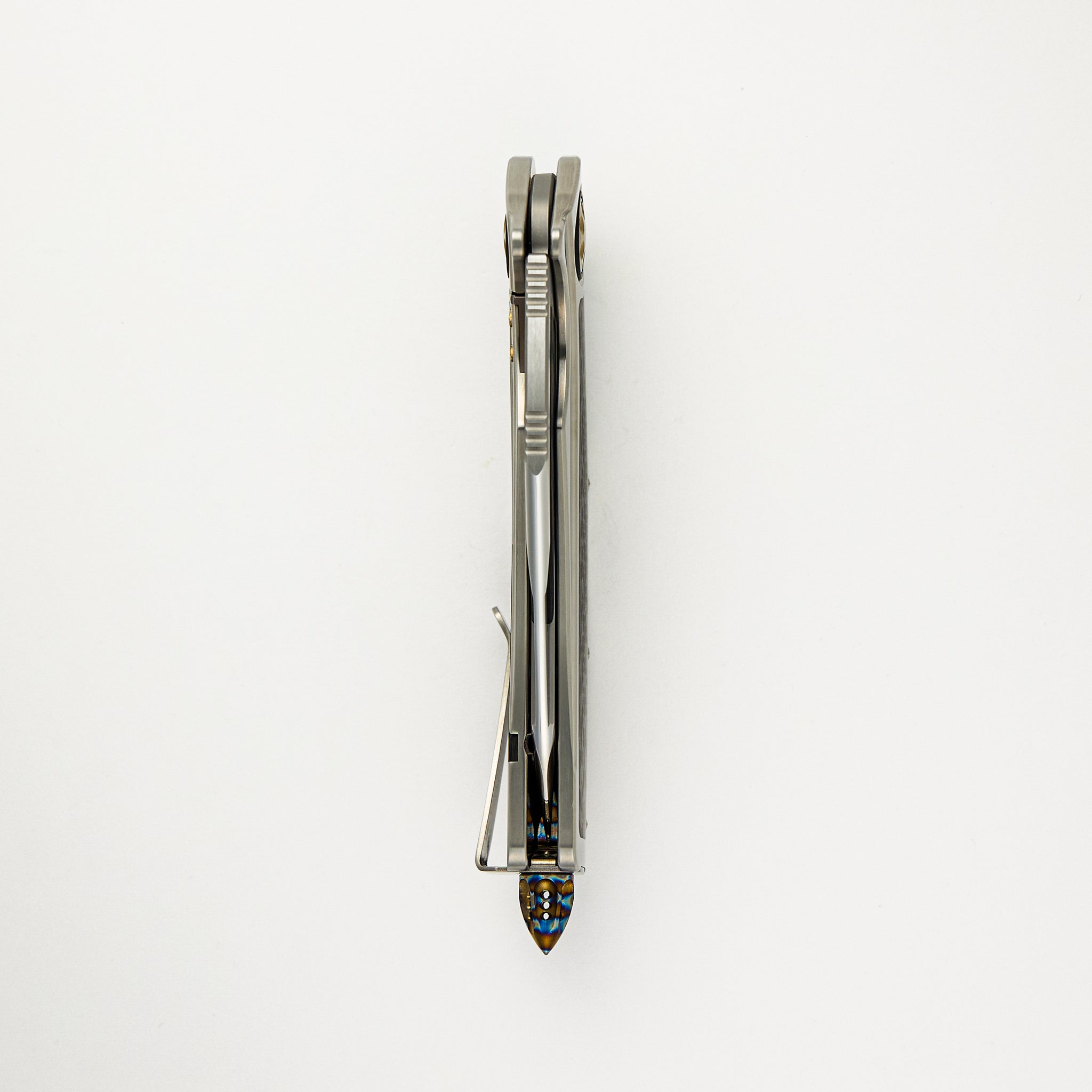 Marfione Custom Knives Super Matrix - R - Mirror Polish W/ Carbon Fiber Inlay - Hand Rub Satin Titanum W/ Carbon Fiber Inlay S/N 003