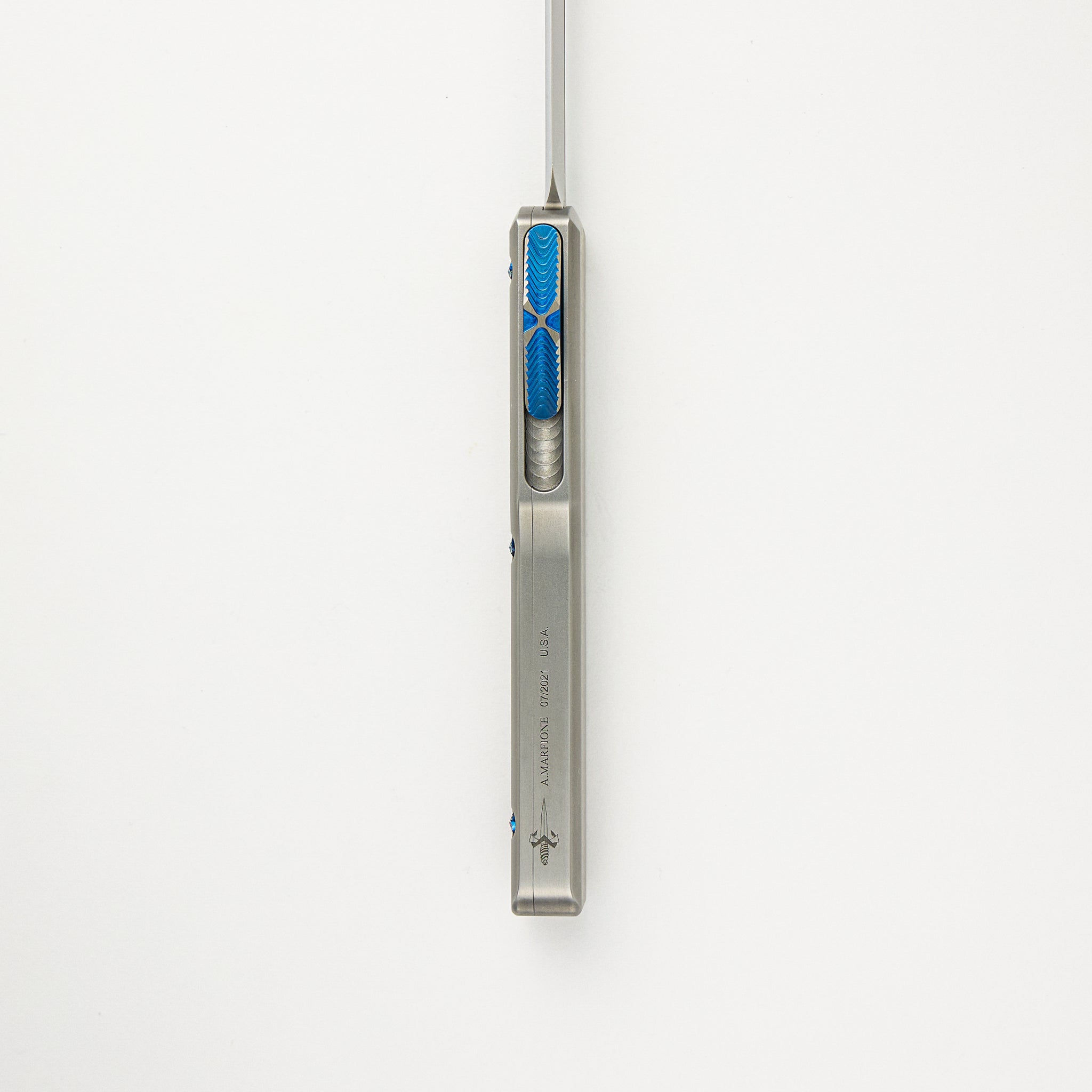 Marfione Custom Knives Ultratech D/E Mirror Polish Two-Tone Double Vapor Blast Stainless Steel W/ Ringed Hardware