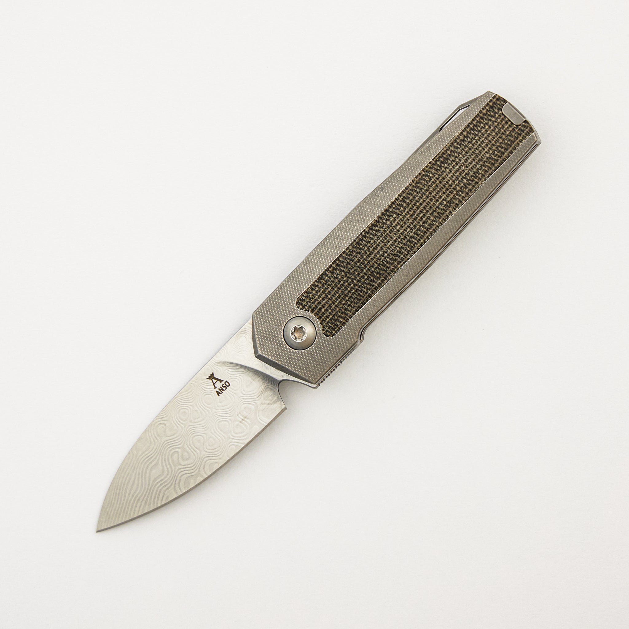 ARN - Grey/Satin - Titanium Handle - Green Micarta Inlays - Damasteel Blade - #85
