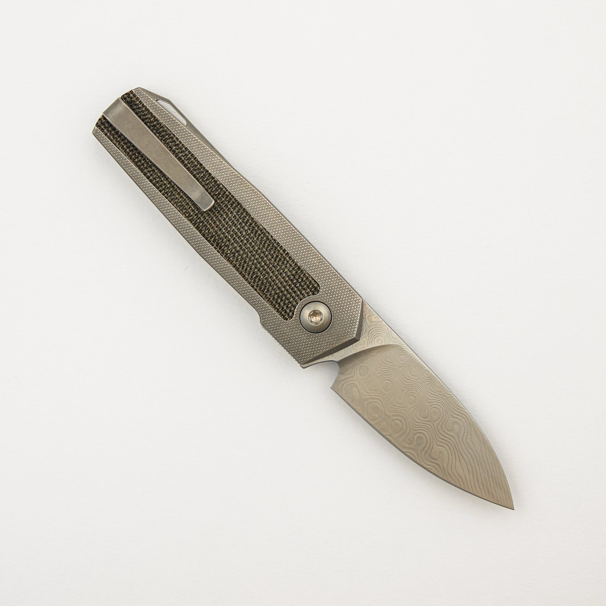 ARN - Grey/Satin - Titanium Handle - Green Micarta Inlays - Damasteel Blade - #85