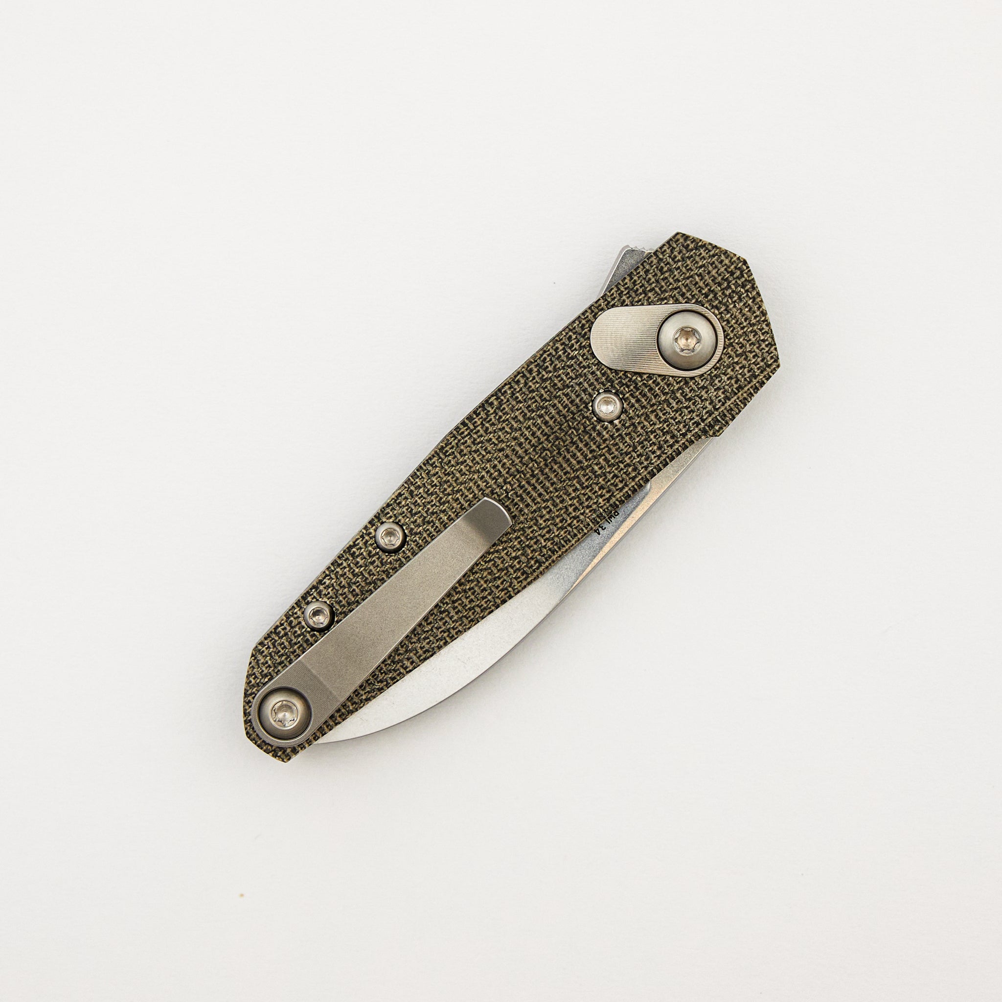 Aros - Grey/Satin - Green Micarta Handle - RWL34 Blade - #997