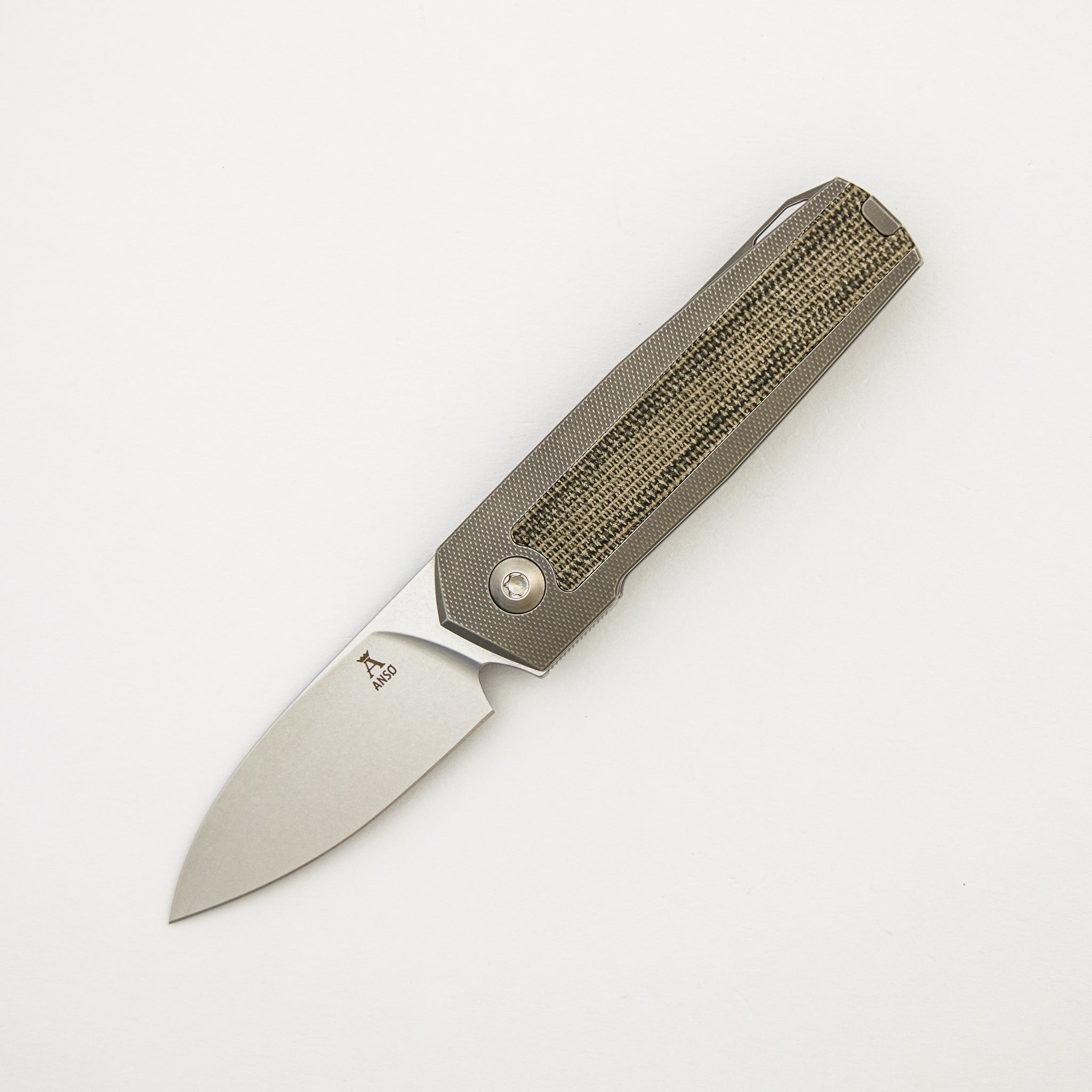 ARN - Grey/Satin - Titanium Handle - Green Canvas Micarta Inlays - RWL34 Blade - #122