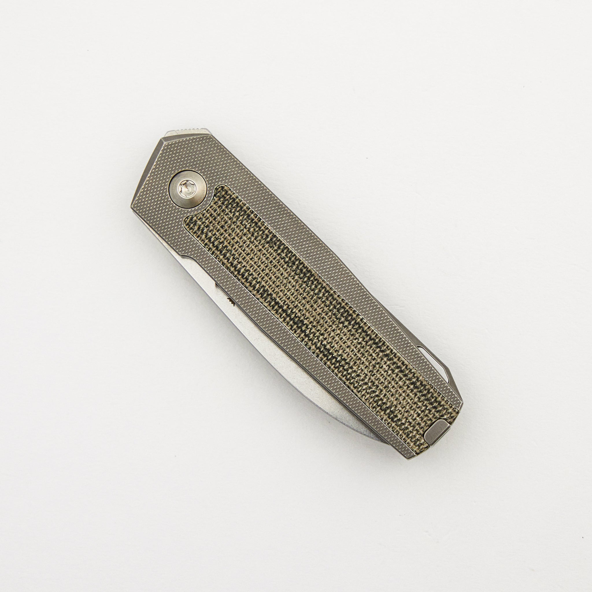 ARN - Grey/Satin - Titanium Handle - Green Canvas Micarta Inlays - RWL34 Blade - #122