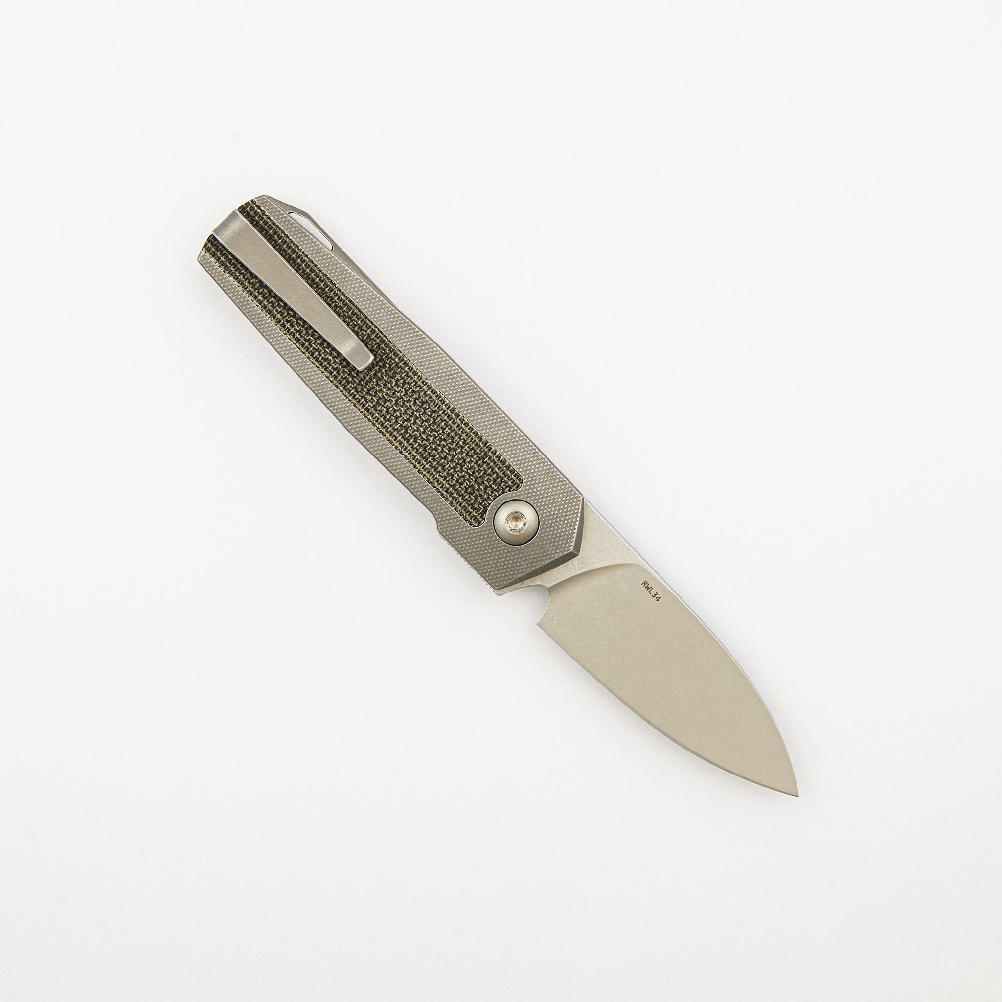 ARN - Grey/Satin - Titanium Handle - Green Micarta Inlays - RWL34 Blade - #64