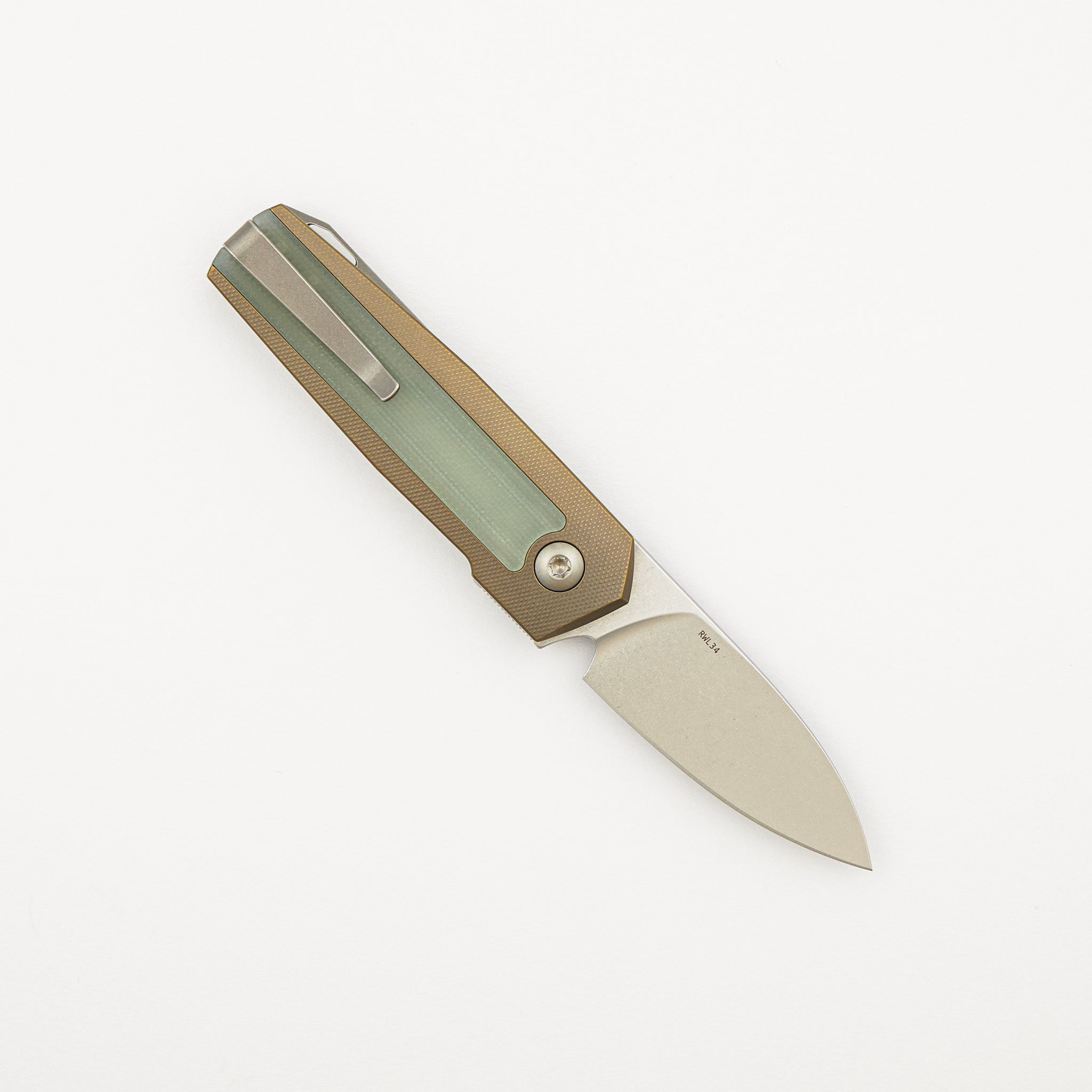 ARN - Amber/Satin - Titanium Handle - Jade G10 Inlays - RWL34 Blade - #67