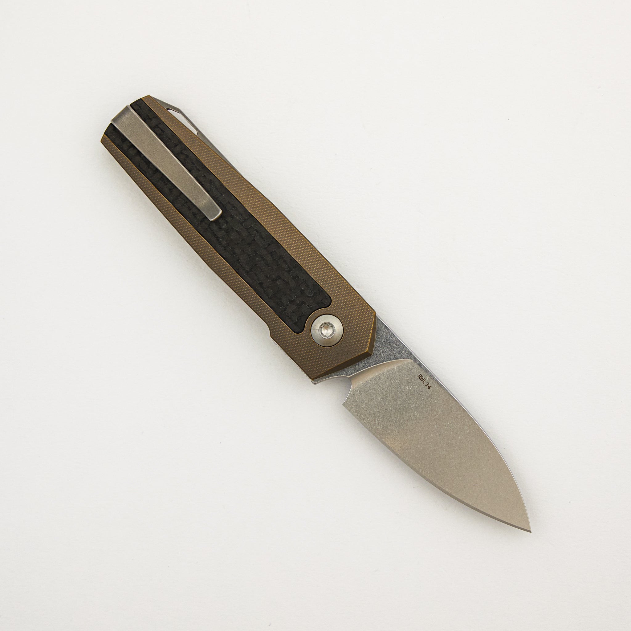 ARN - Amber/Satin - Titanium Handle - Carbon Fiber Inlays - RWL34 Blade - #126