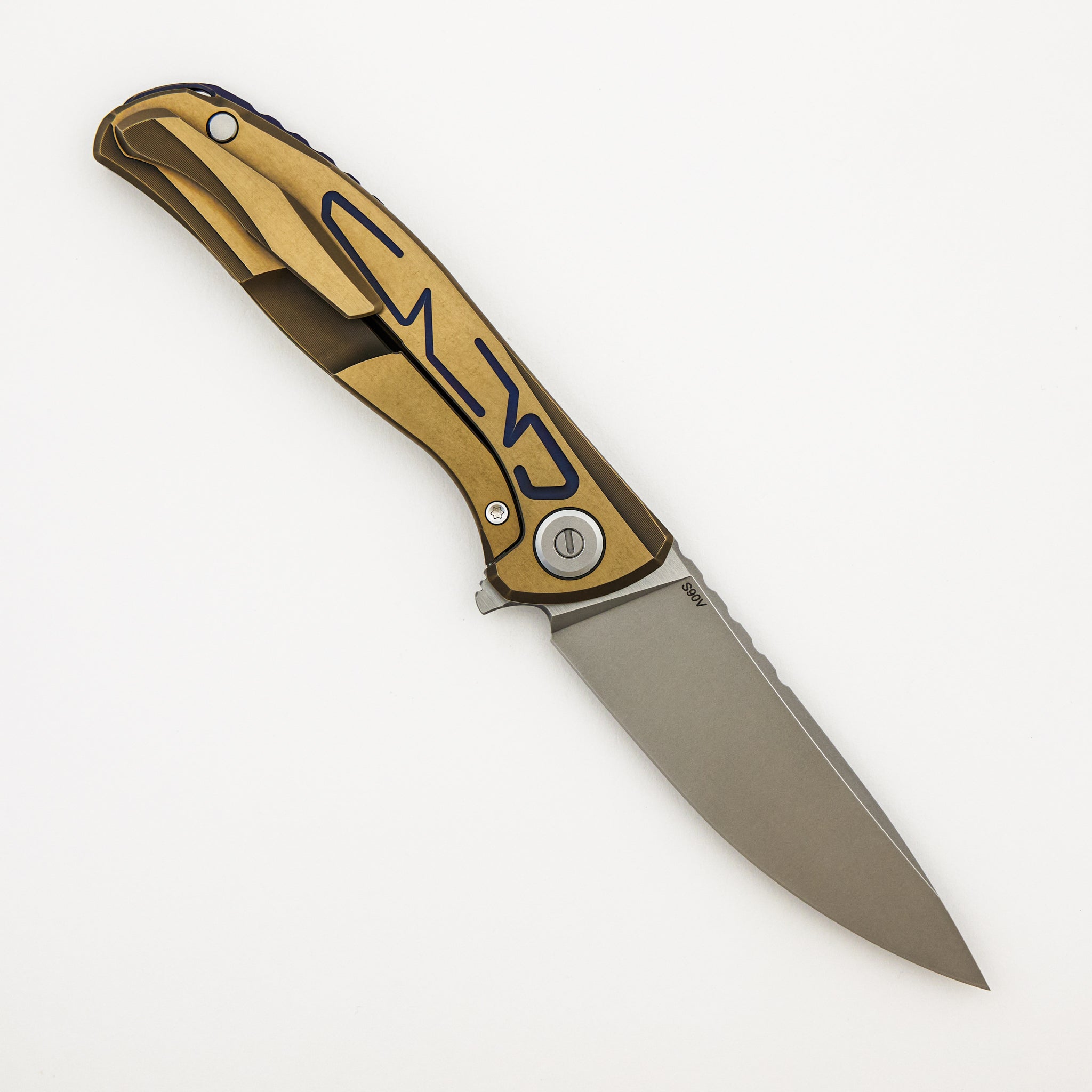 F95 Braces - S90V Blade - Bronze Titanium Handle - Purple Accents - Washers