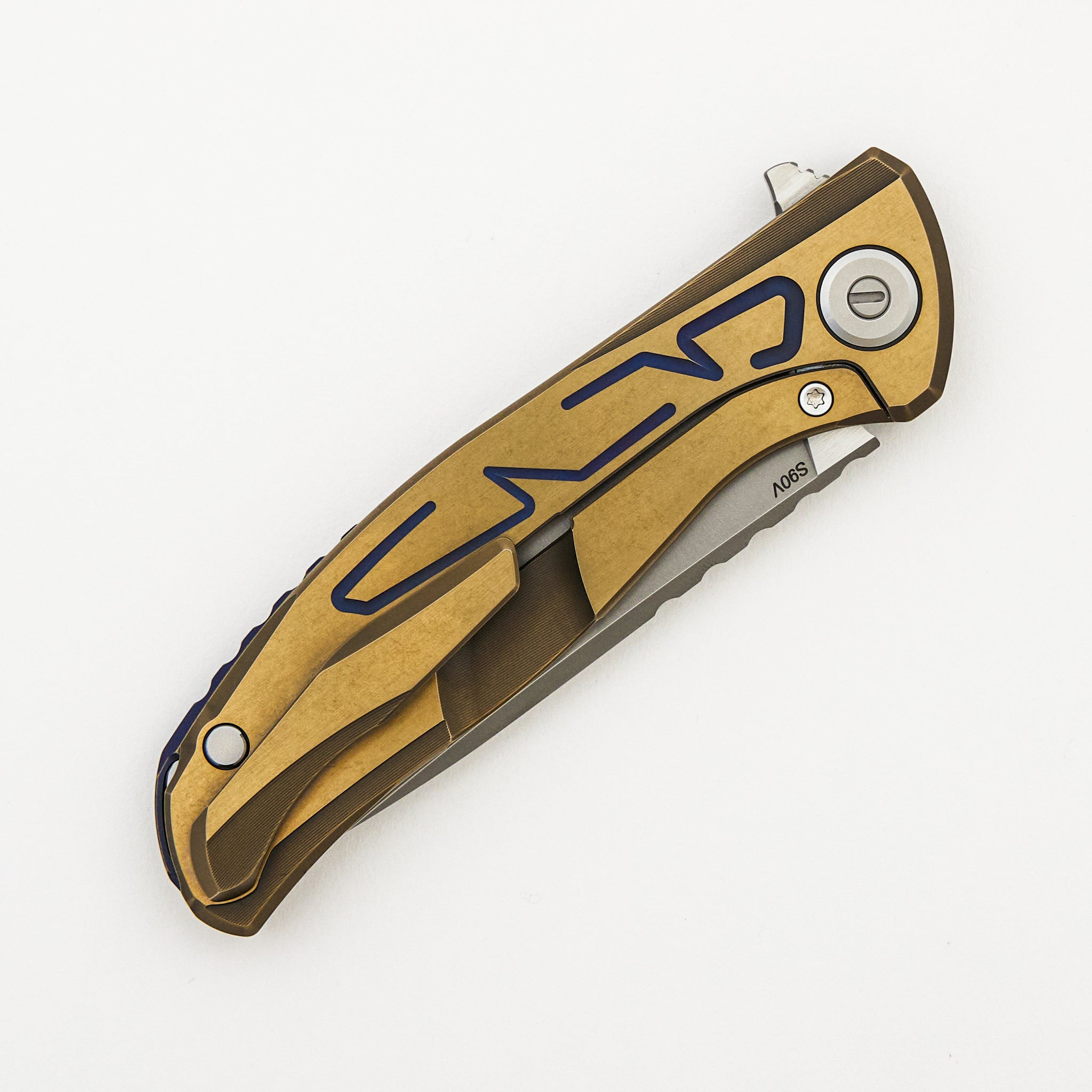 F95 Braces - S90V Blade - Bronze Titanium Handle - Purple Accents - Washers