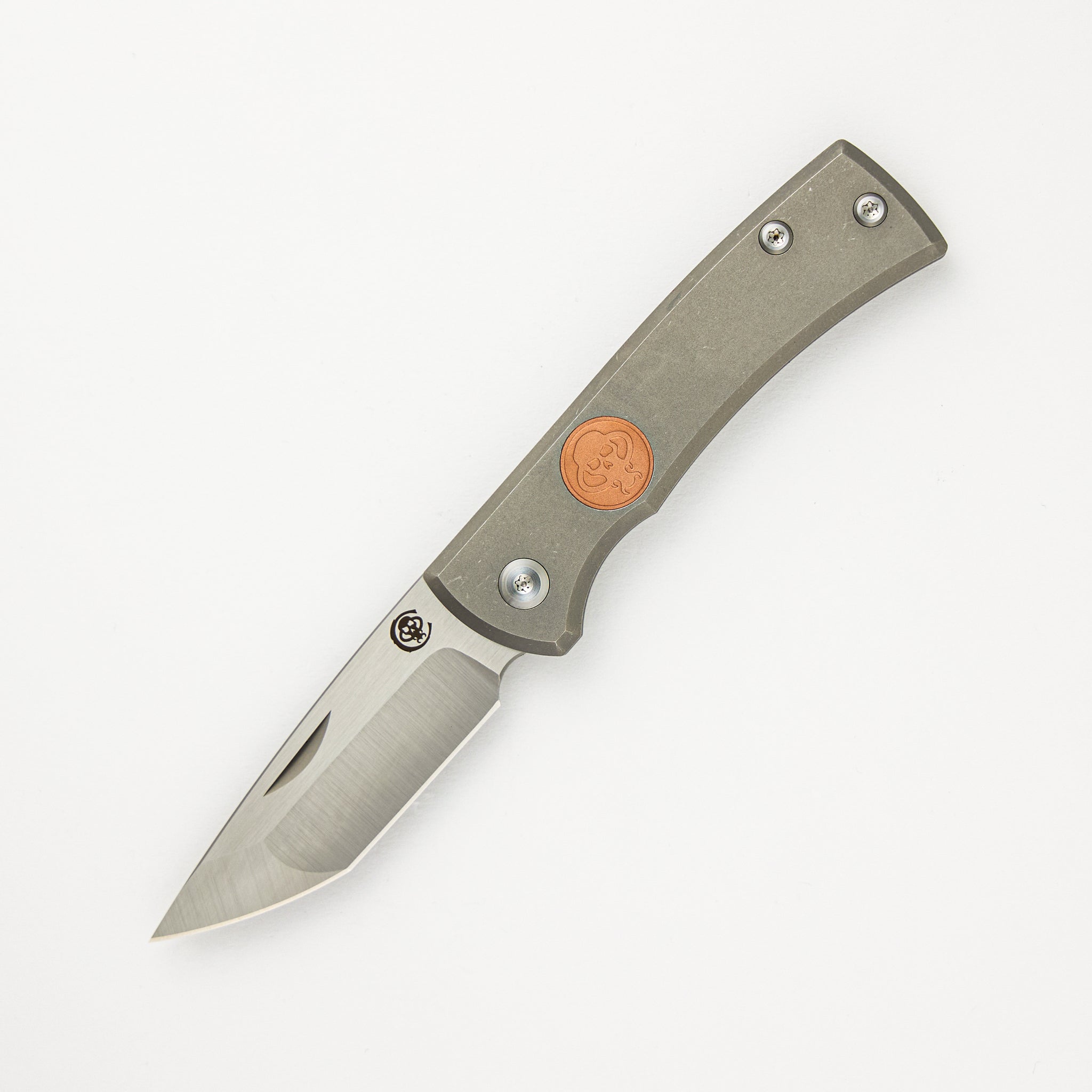 Redencion Slip Joint - Stonewash Titanium Handle - Copper Inlay - Belt Satin M390 Tanto Blade