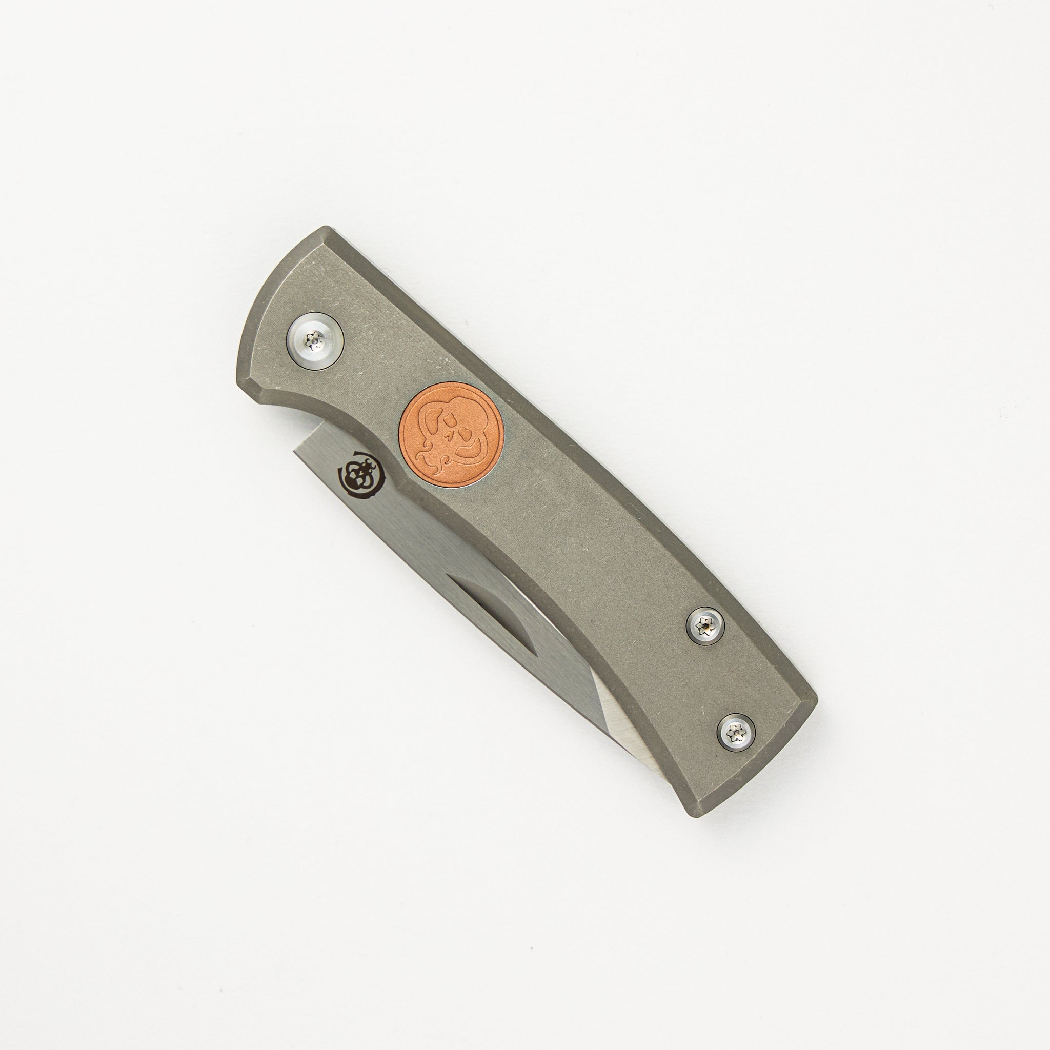 Redencion Slip Joint - Stonewash Titanium Handle - Copper Inlay - Belt Satin M390 Tanto Blade