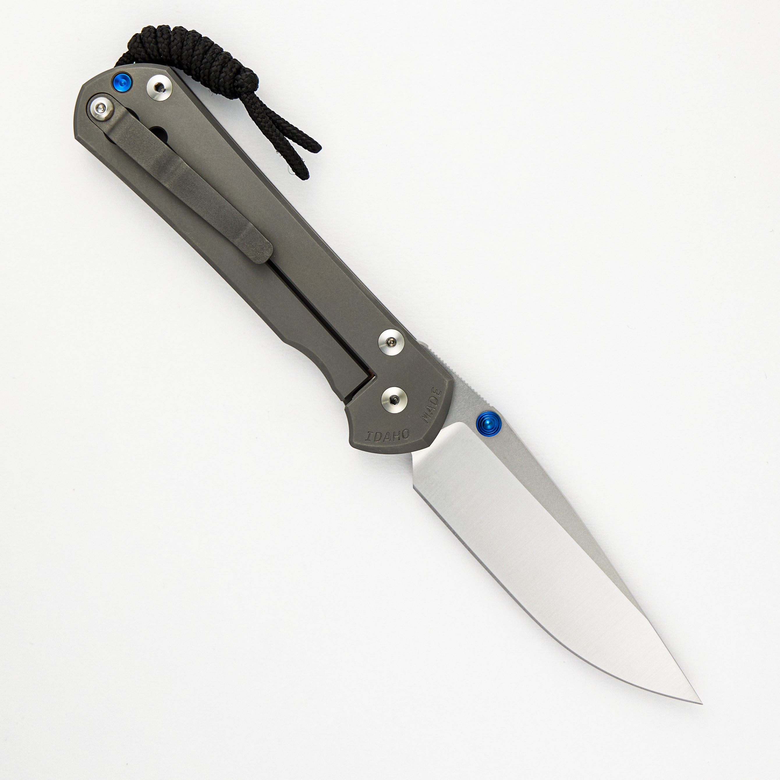 CHRIS REEVE LARGE SEBENZA 31 – GLASS BLASTED – POLISHED CPM MAGNACUT BLADE – BLUE DOUBLE THUMB LUGS