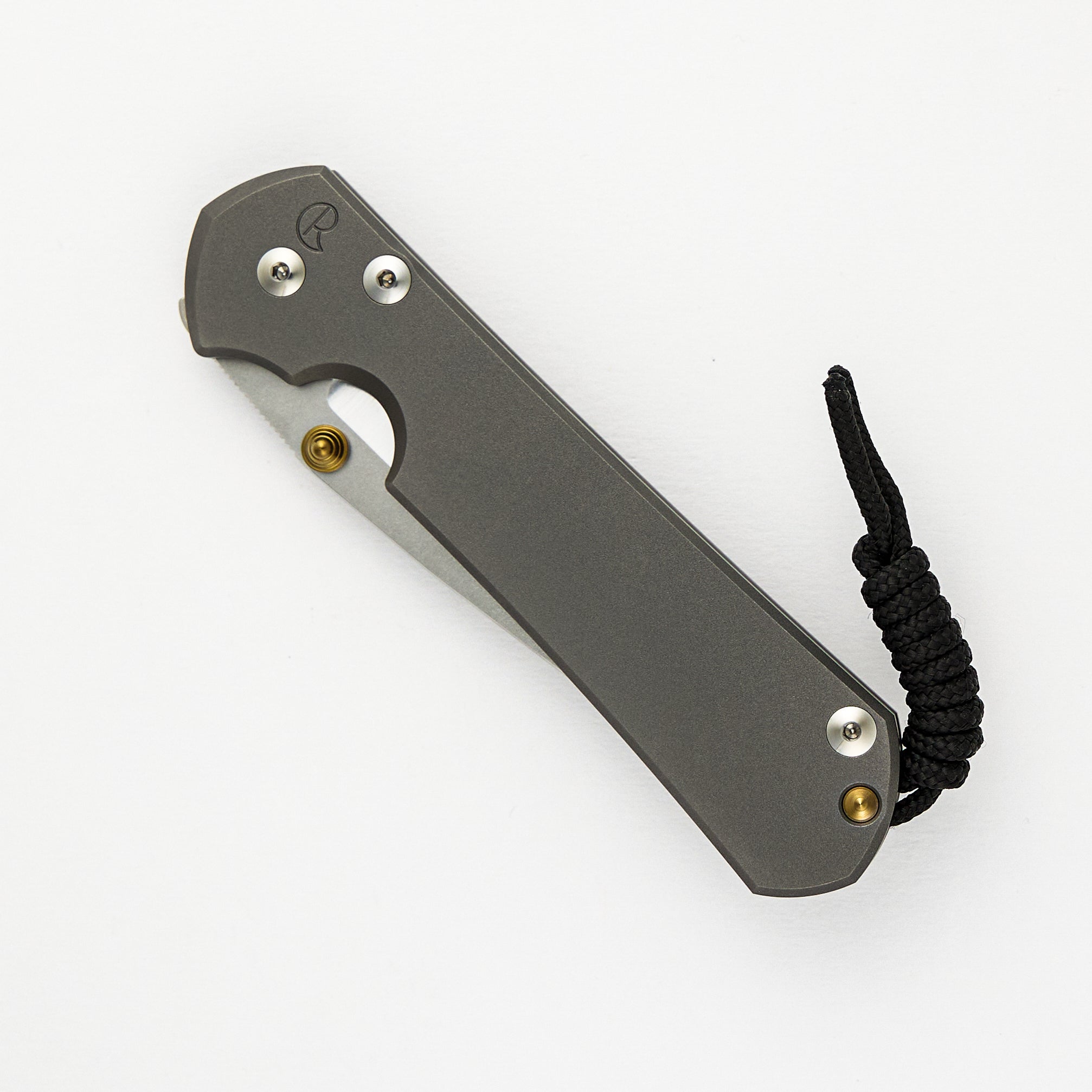 CHRIS REEVE LARGE SEBENZA 31 – GLASS BLASTED – POLISHED CPM MAGNACUT BLADE – GOLD DOUBLE THUMB LUGS