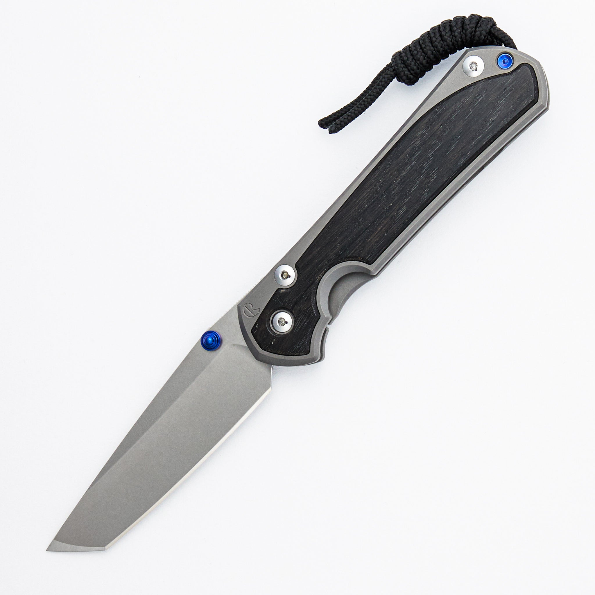 Large Sebenza 31 - Bog Oak Inlay - Tanto CPM MagnaCut Blade - Glass Blasted - Blue Double Thumb Lugs