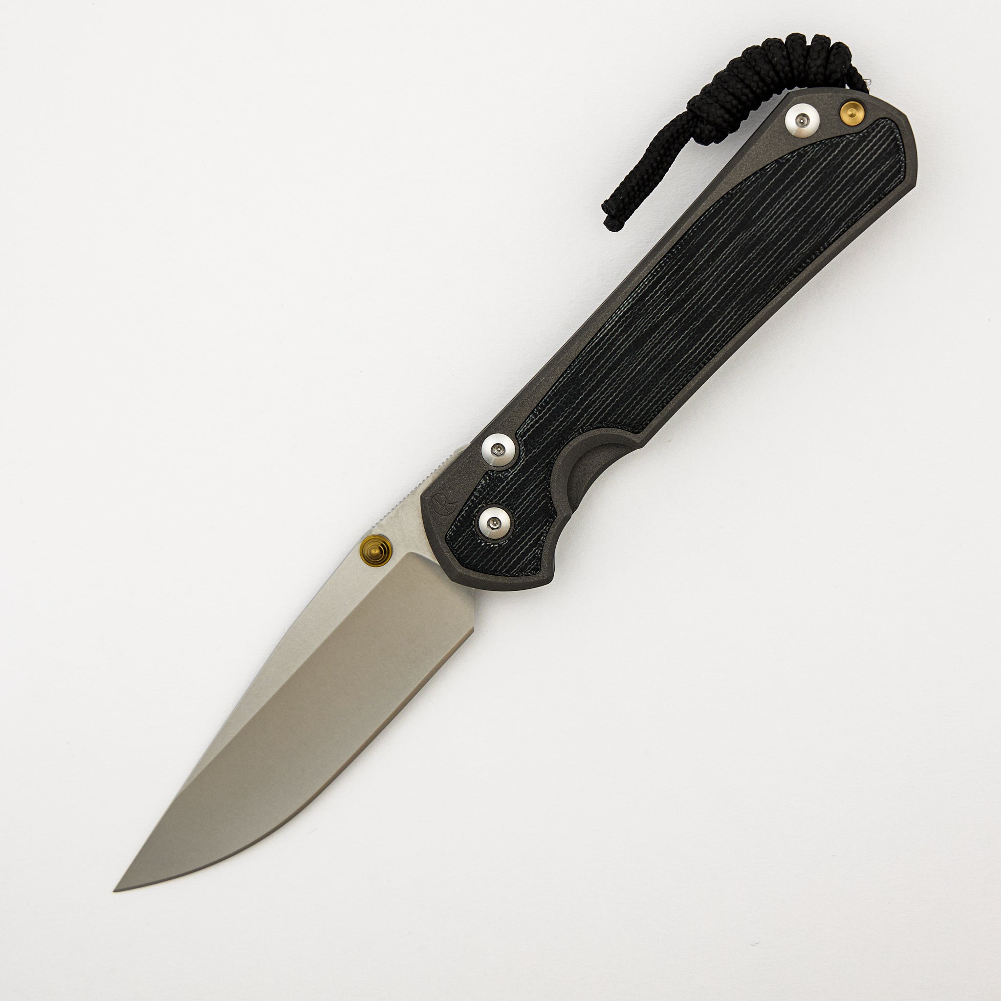 Large Sebenza 31 - Black Canvas Micarta Inlay - Drop Point CPM MagnaCut Blade - MIM Clip - Gold Double Thumb Lugs