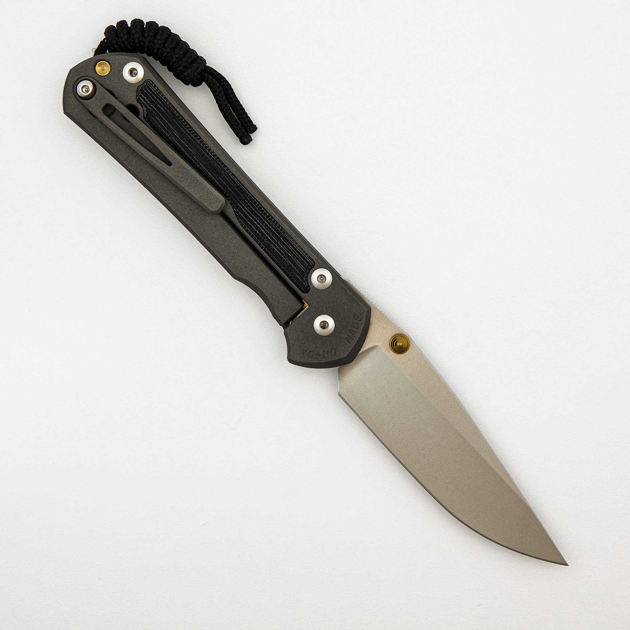 Large Sebenza 31 - Black Canvas Micarta Inlay - Drop Point CPM MagnaCut Blade - MIM Clip - Gold Double Thumb Lugs