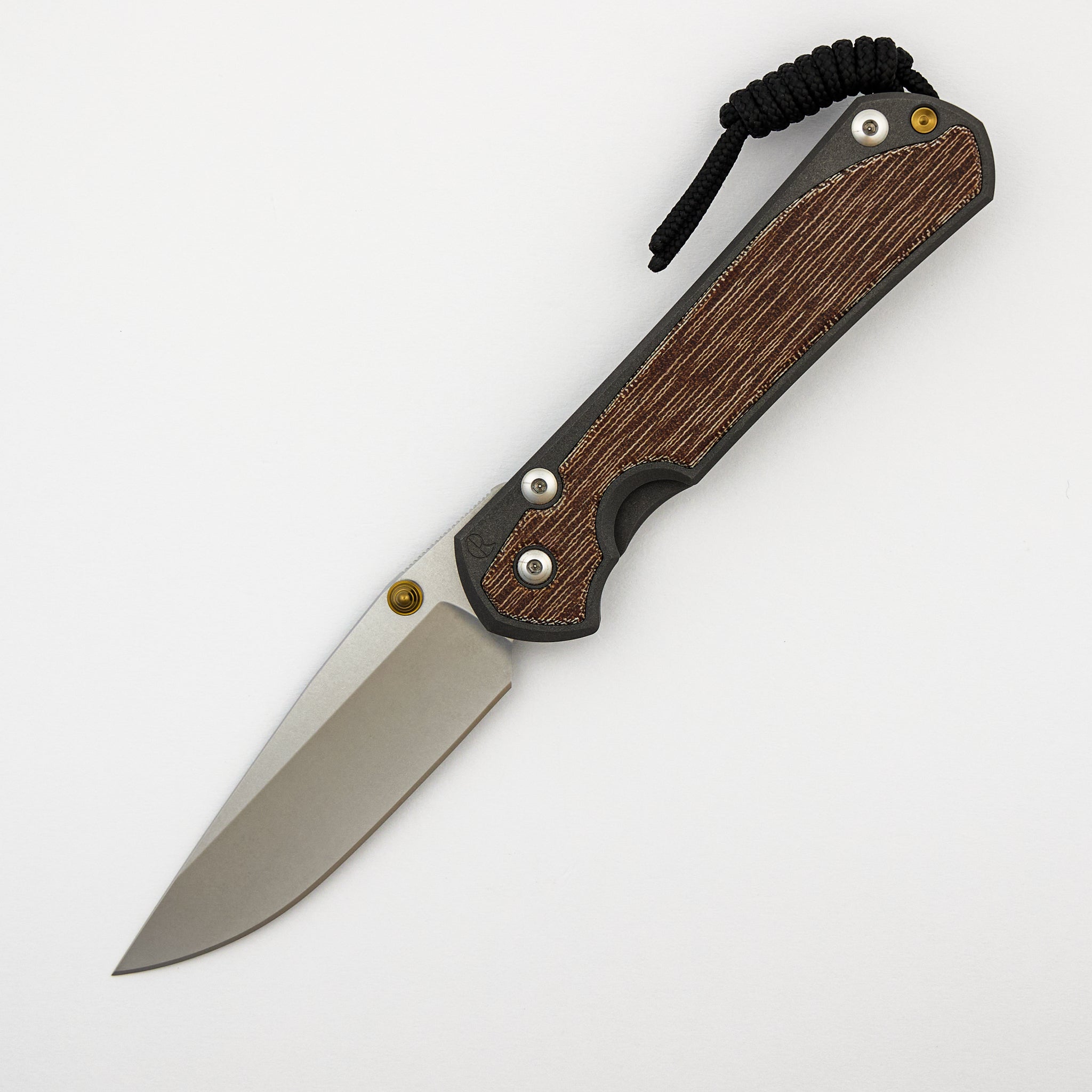 Large Sebenza 31 - Natural Canvas Micarta Inlay - Drop Point CPM MagnaCut Blade - Gold Double Thumb Lugs
