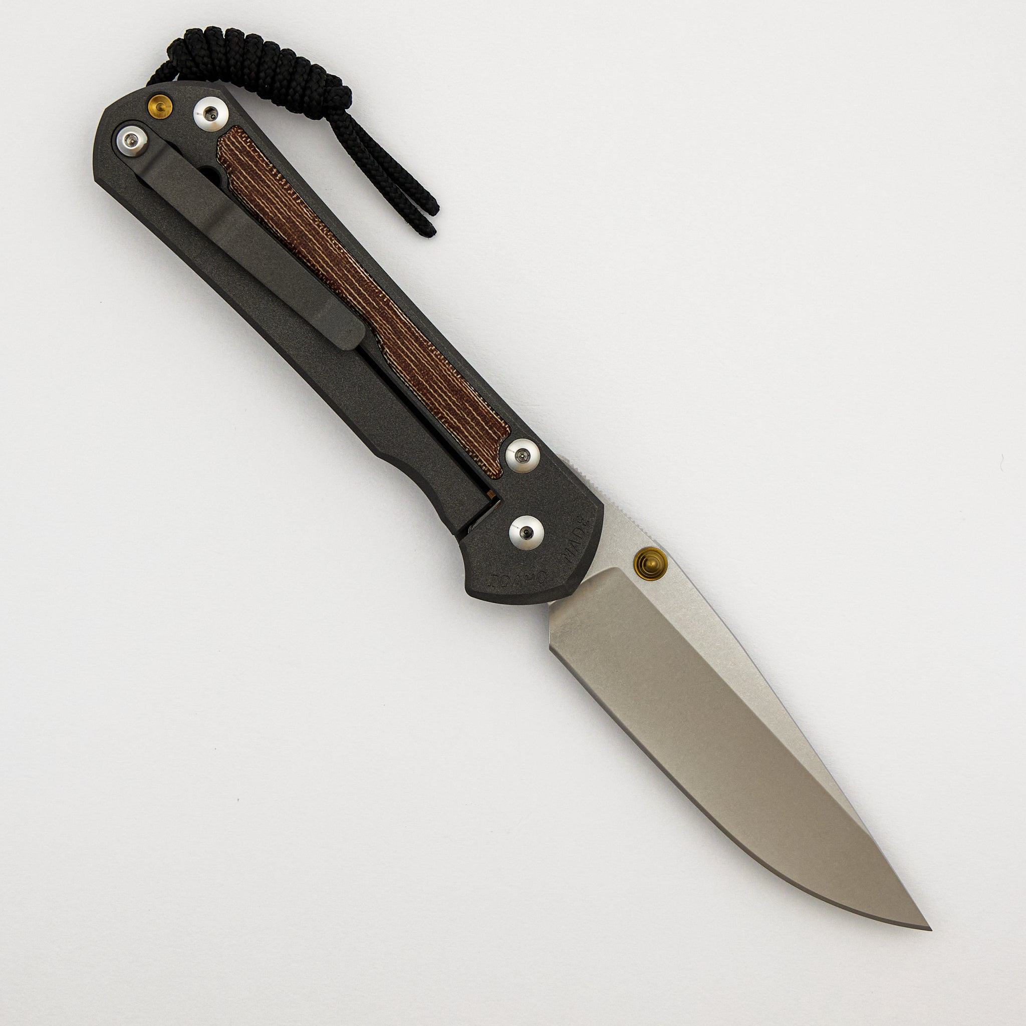 Large Sebenza 31 - Natural Canvas Micarta Inlay - Drop Point CPM MagnaCut Blade - Gold Double Thumb Lugs