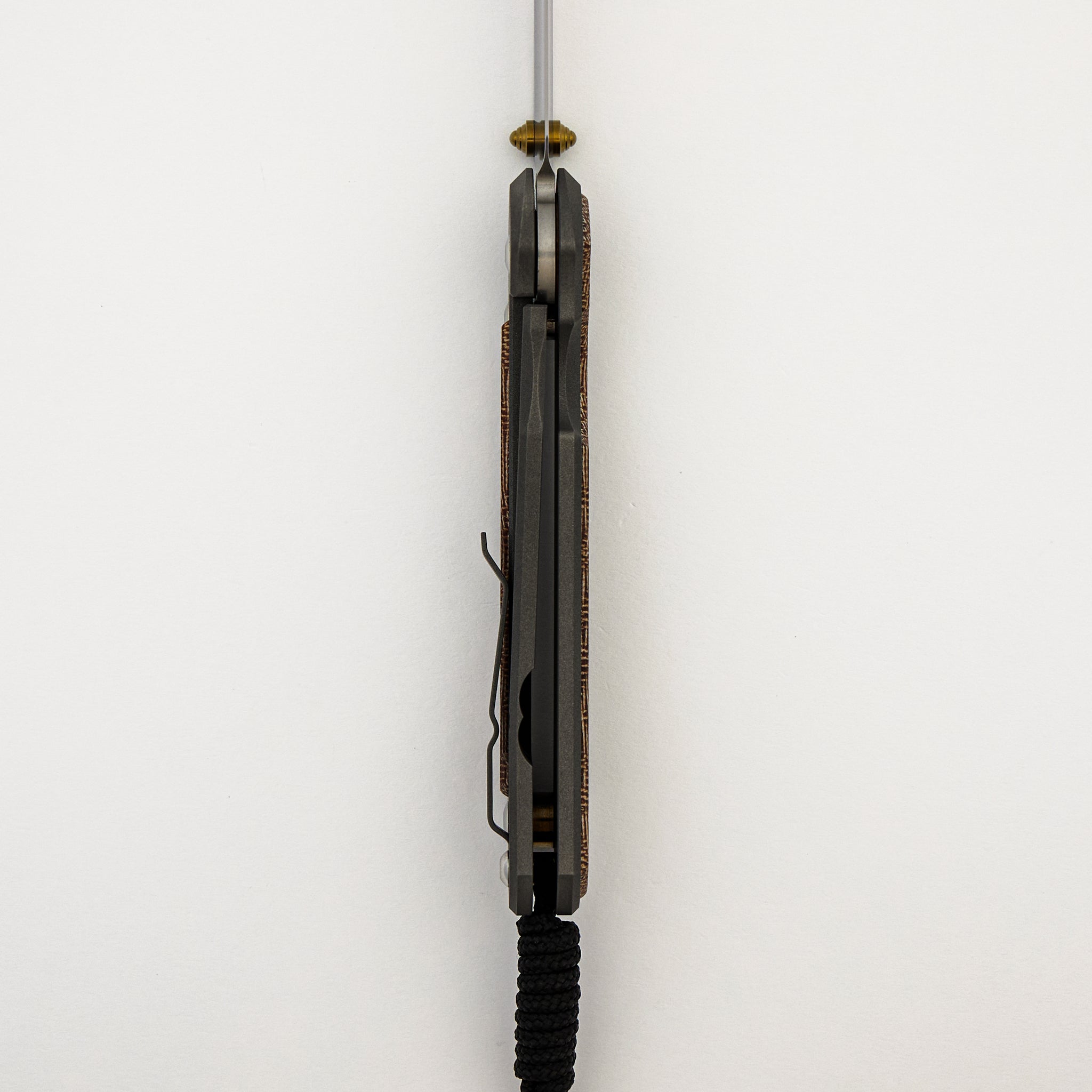 Large Sebenza 31 - Natural Canvas Micarta Inlay - Drop Point CPM MagnaCut Blade - Gold Double Thumb Lugs