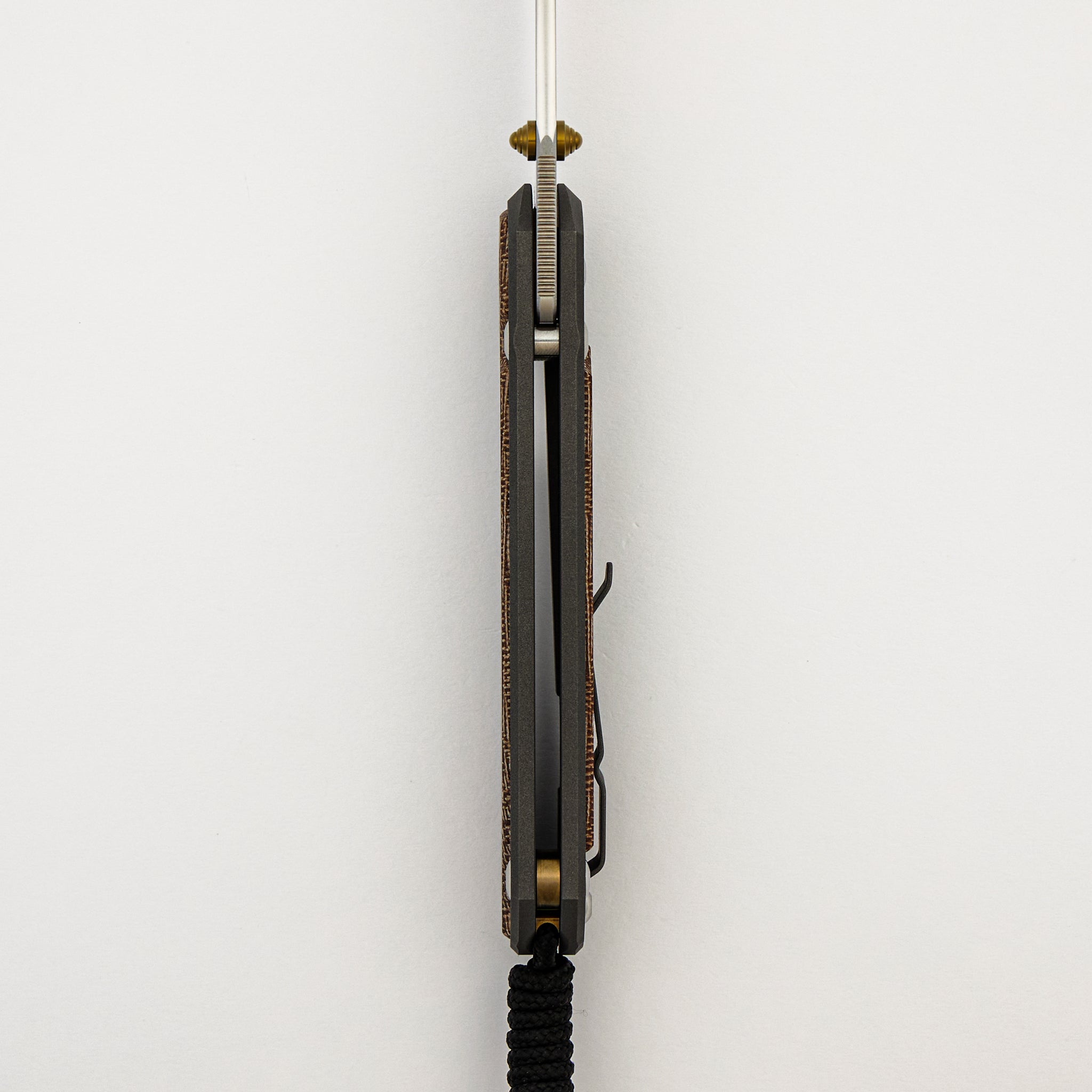 Large Sebenza 31 - Natural Canvas Micarta Inlay - Drop Point CPM MagnaCut Blade - Gold Double Thumb Lugs