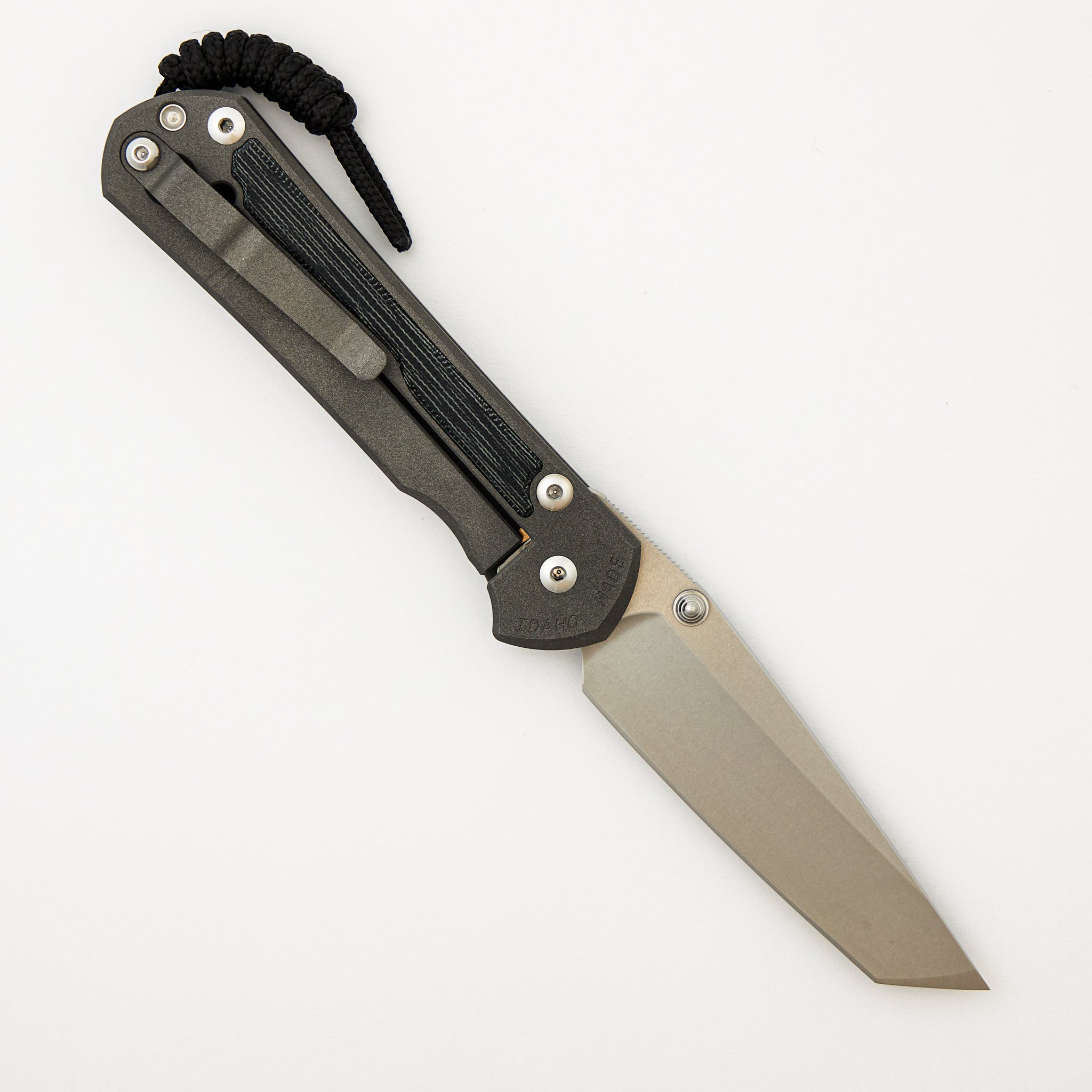 Large Sebenza 31 - Black Canvas Micarta Inlay - Tanto CPM MagnaCut Blade - Silver Double Thumb Lugs