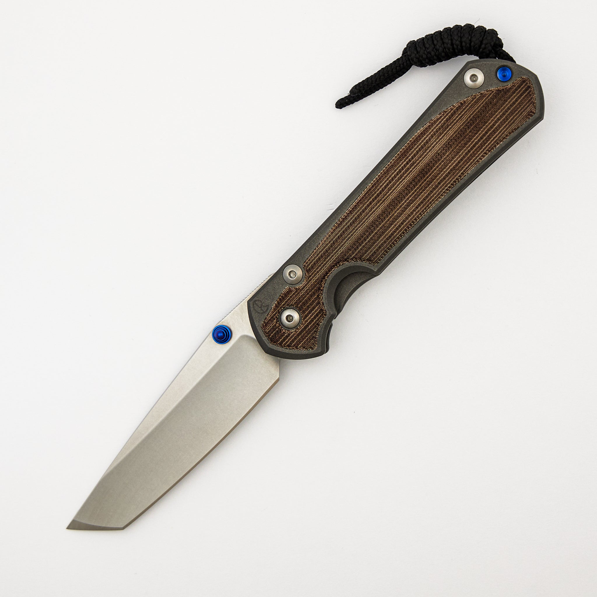 Large Sebenza 31 - Natural Canvas Micarta Inlay - Tanto CPM MagnaCut Blade - Blue Double Thumb Lugs