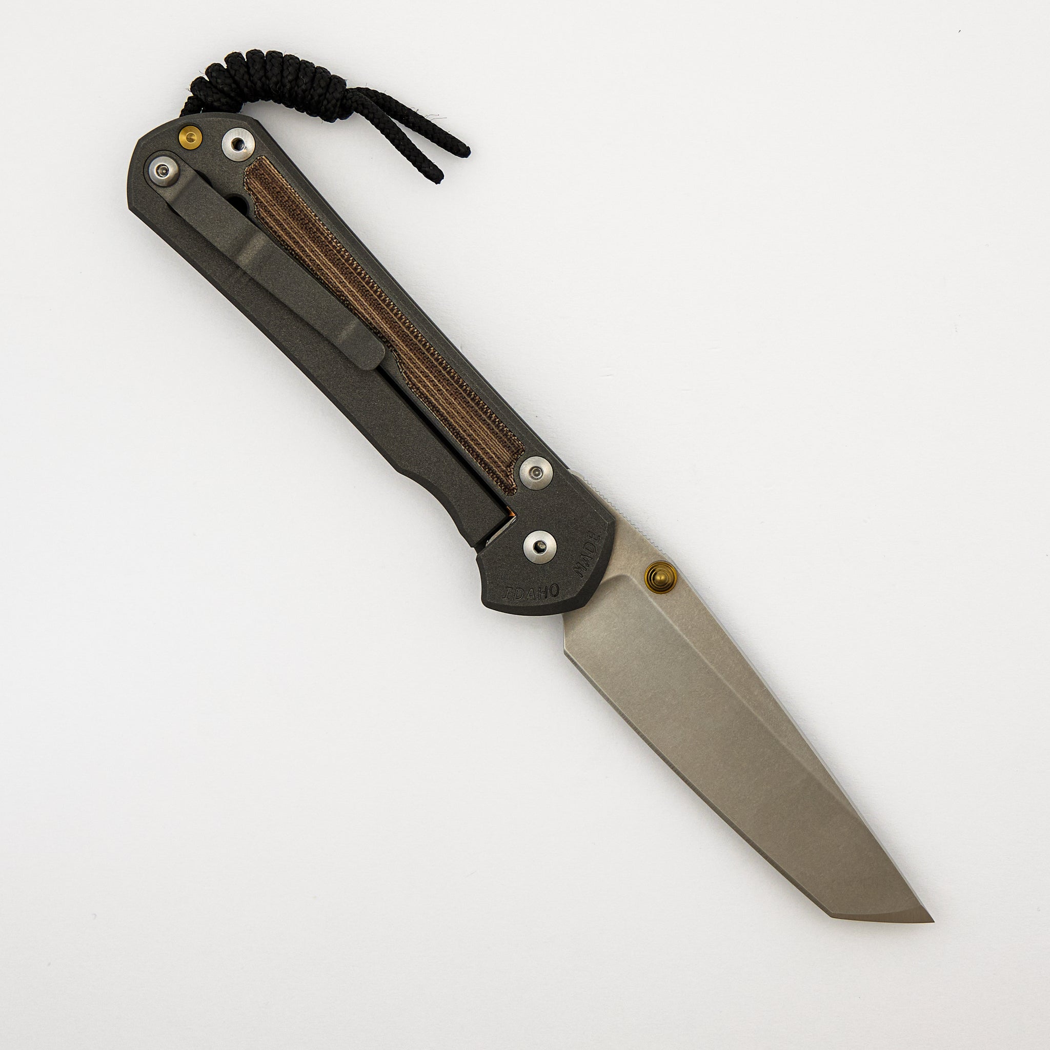 Large Sebenza 31 - Natural Canvas Micarta Inlay - Tanto CPM MagnaCut Blade - Gold Double Thumb Lugs