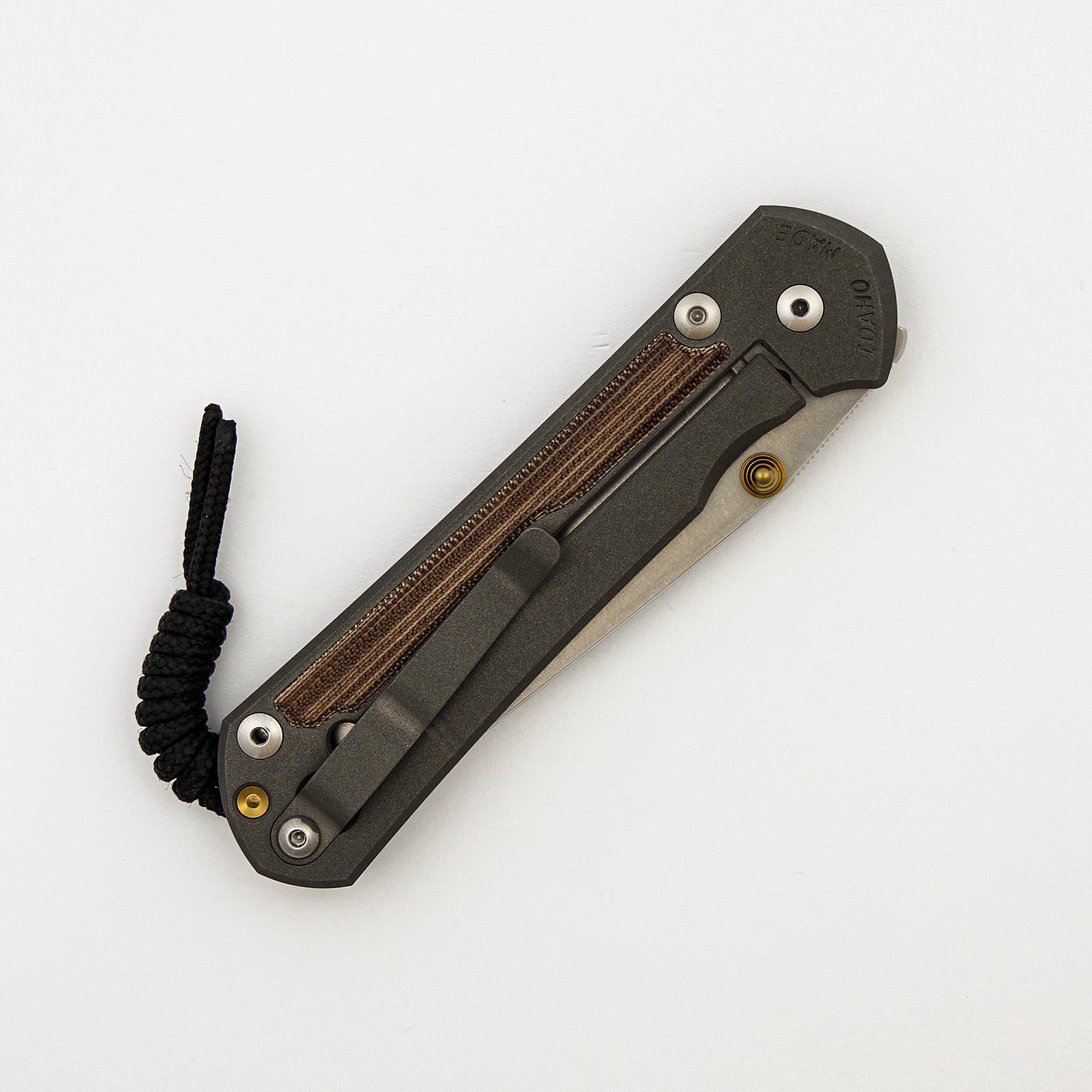 Large Sebenza 31 - Natural Canvas Micarta Inlay - Tanto CPM MagnaCut Blade - Gold Double Thumb Lugs