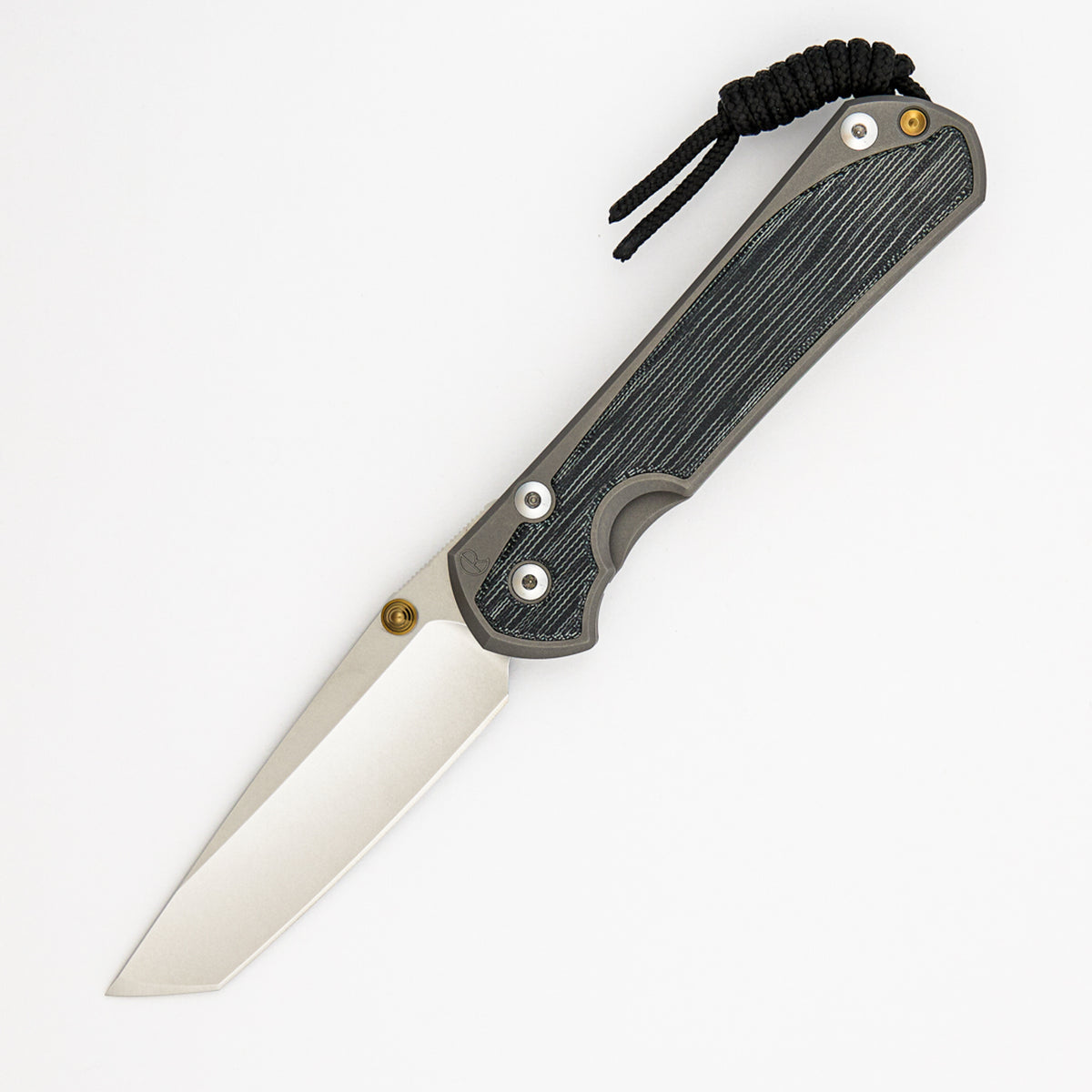 Large Sebenza 31 Black Canvas Micarta Inlay - Tanto CPM MagnaCut Blade - Glass Blasted - Gold Double Thumb Lugs