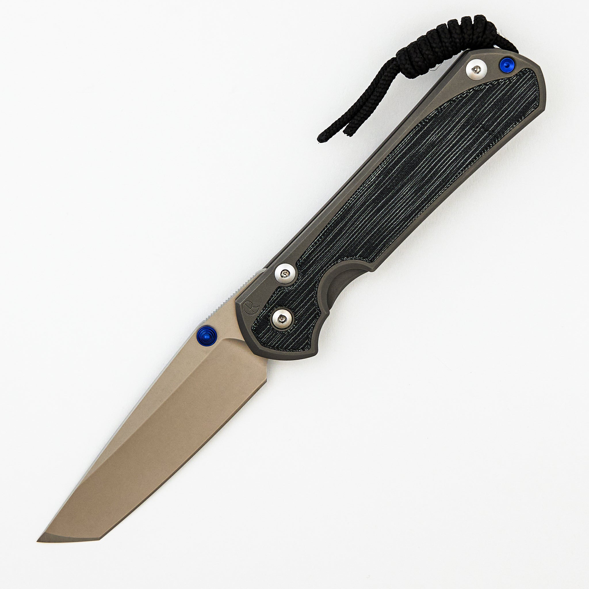 Large Sebenza 31 Black Canvas Micarta Inlay - Tanto CPM MagnaCut Blade - Glass Blasted - Blue Double Thumb Lugs