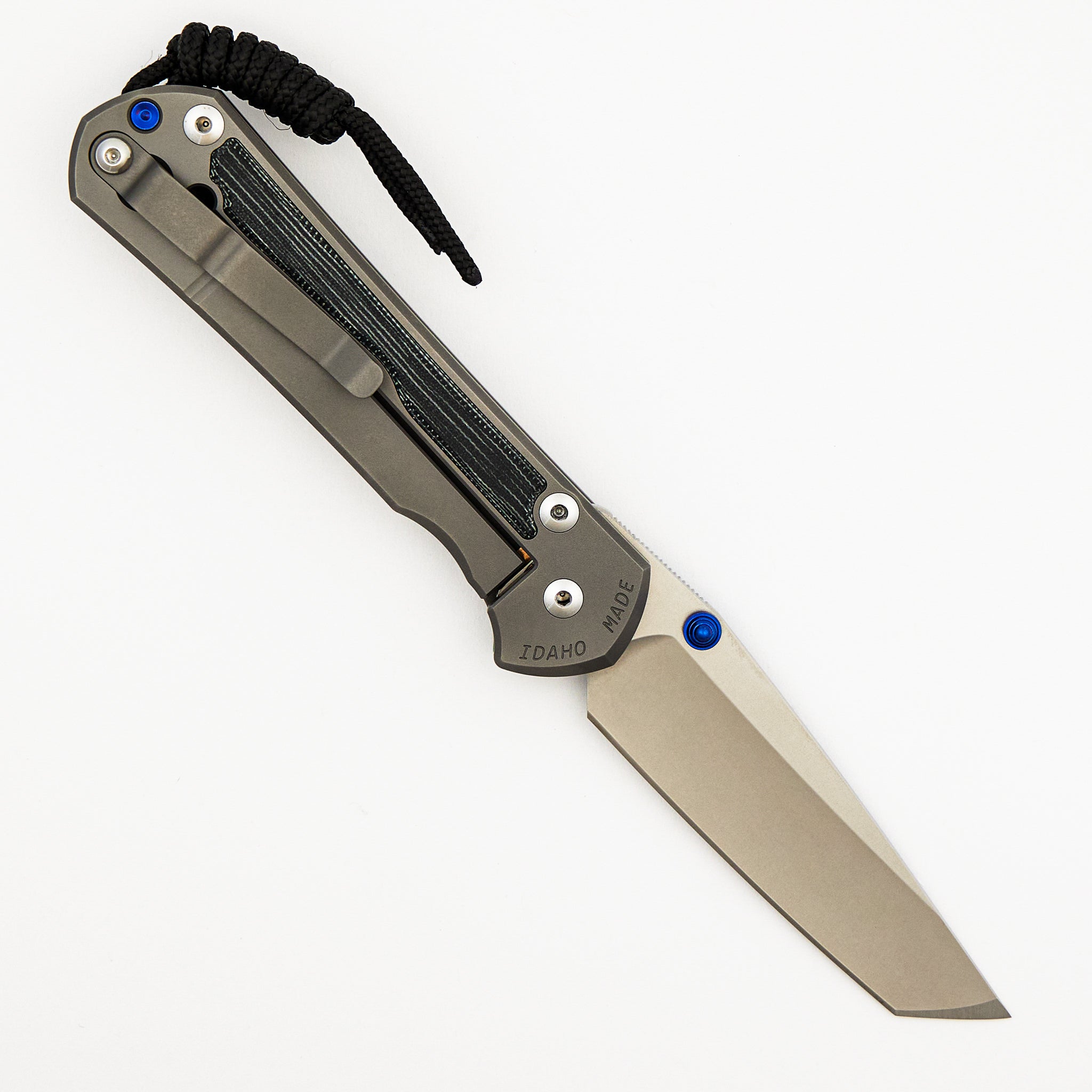 Large Sebenza 31 Black Canvas Micarta Inlay - Tanto CPM MagnaCut Blade - Glass Blasted - Blue Double Thumb Lugs