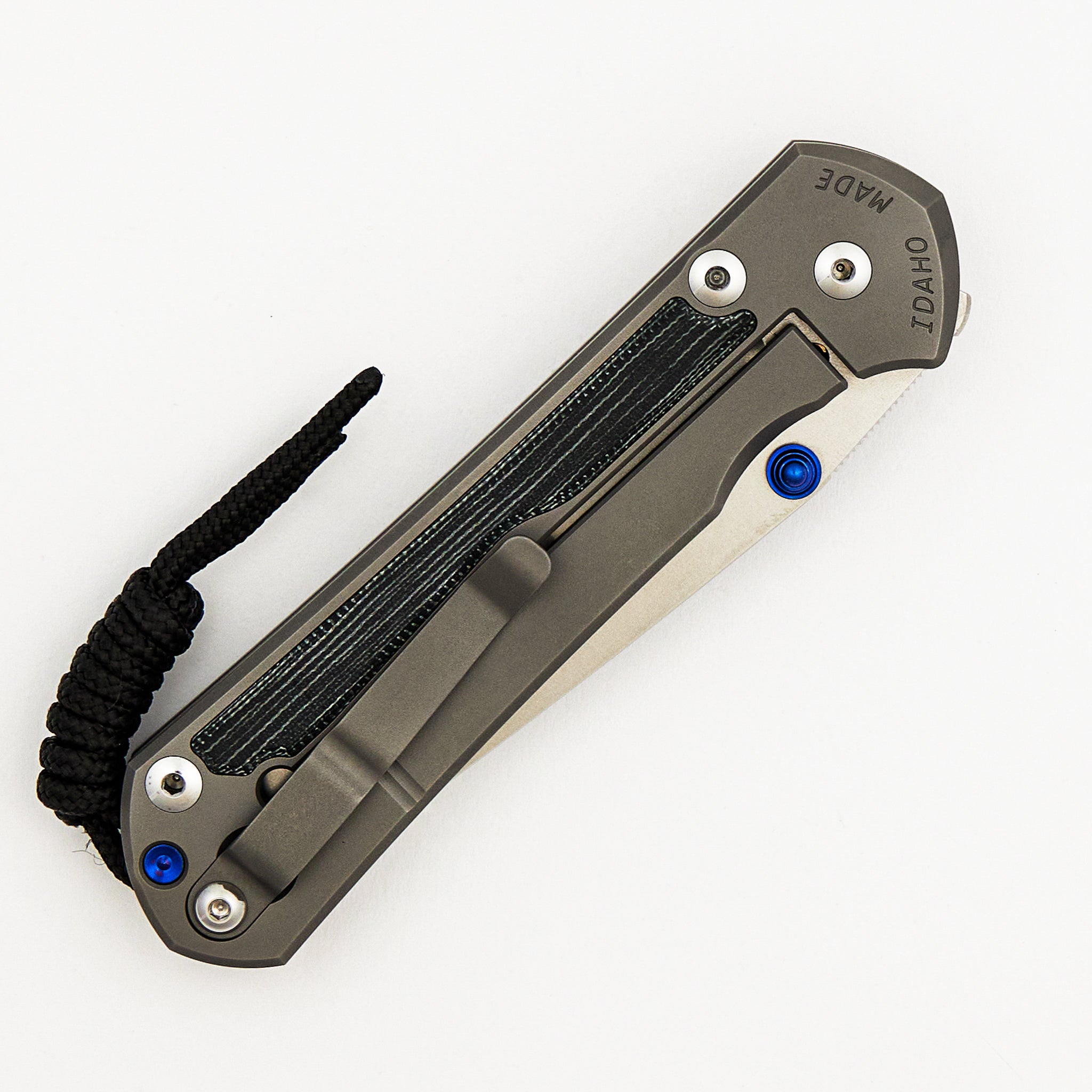 Large Sebenza 31 Black Canvas Micarta Inlay - Tanto CPM MagnaCut Blade - Glass Blasted - Blue Double Thumb Lugs