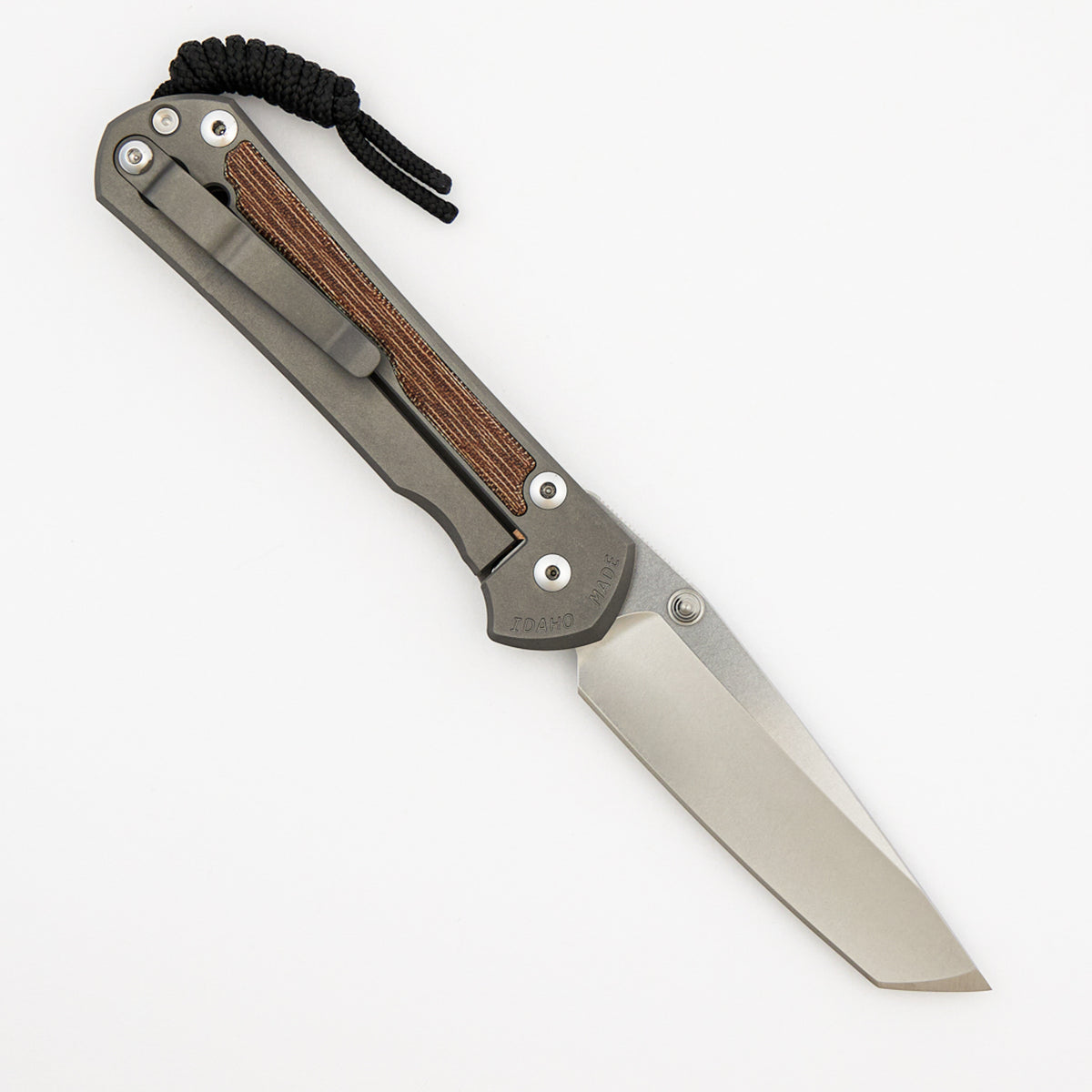 Large Sebenza 31 Natural Canvas Micarta Inlay - Tanto CPM MagnaCut Blade - Glass Blasted - Silver Double Thumb Lugs
