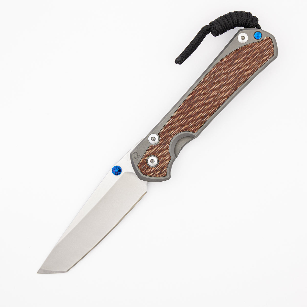 Large Sebenza 31 Natural Canvas Micarta Inlay - Tanto CPM MagnaCut Blade - Glass Blasted - Blue Double Thumb Lugs