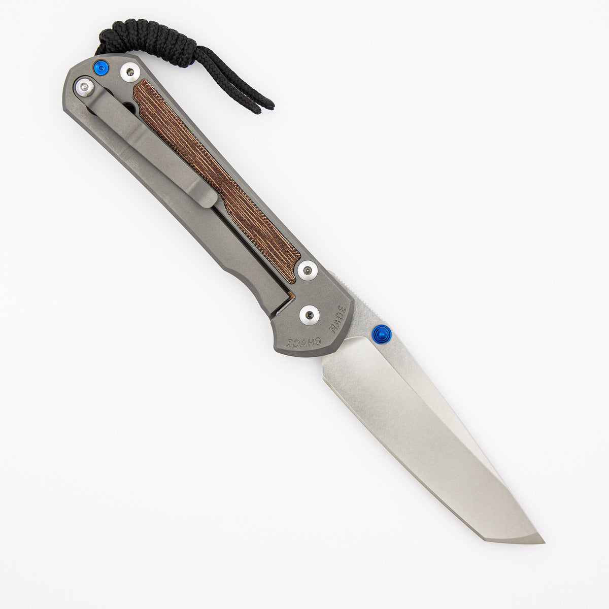 Large Sebenza 31 Natural Canvas Micarta Inlay - Tanto CPM MagnaCut Blade - Glass Blasted - Blue Double Thumb Lugs