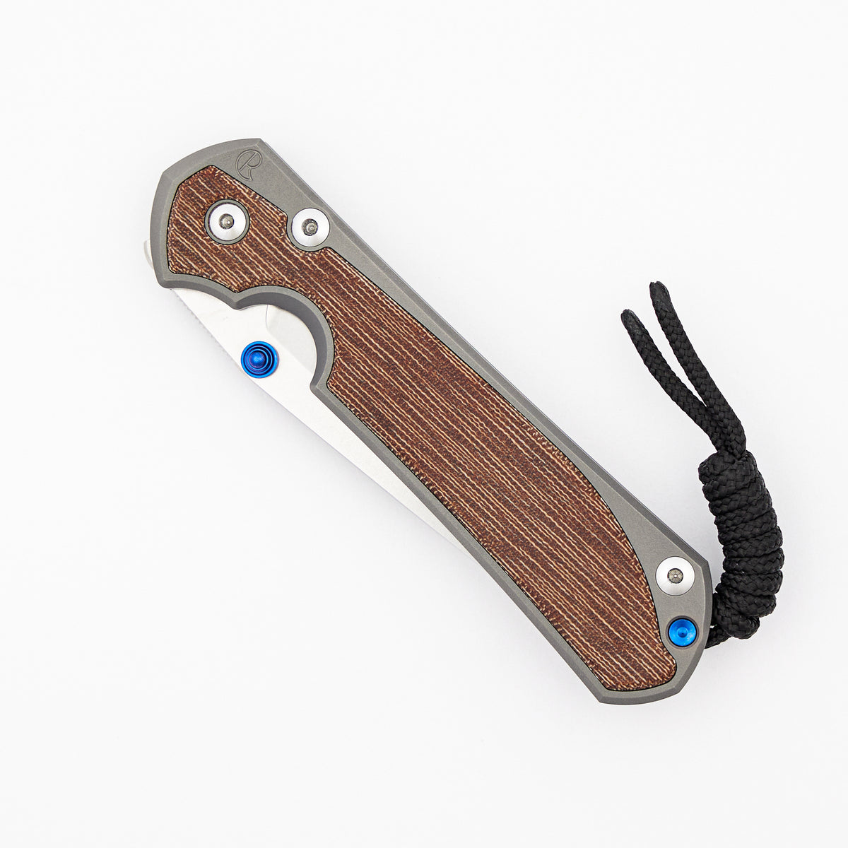 Large Sebenza 31 Natural Canvas Micarta Inlay - Tanto CPM MagnaCut Blade - Glass Blasted - Blue Double Thumb Lugs