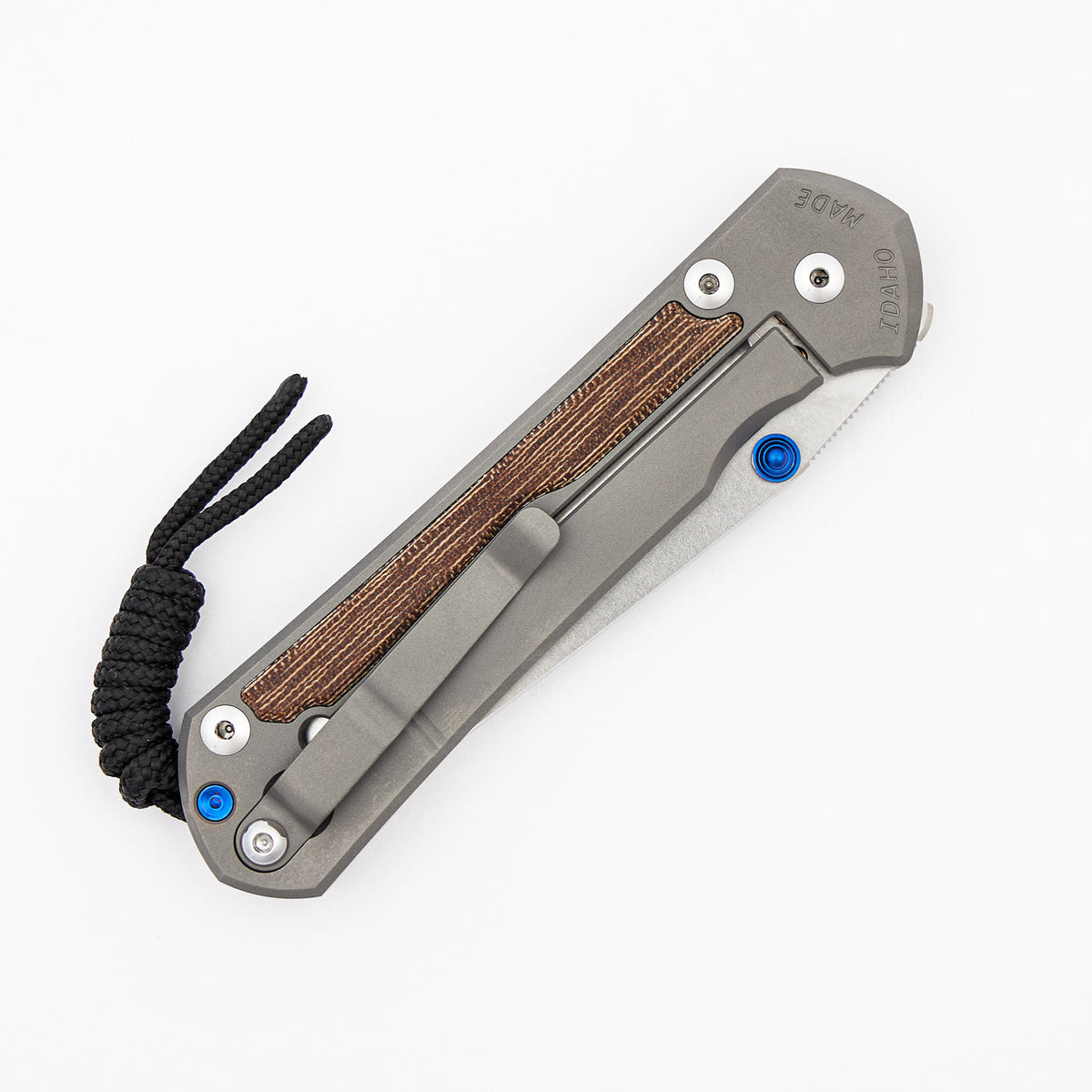 Large Sebenza 31 Natural Canvas Micarta Inlay - Tanto CPM MagnaCut Blade - Glass Blasted - Blue Double Thumb Lugs
