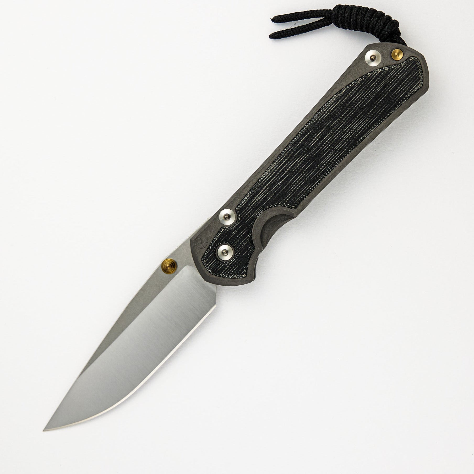 Large Sebenza 31 Black Canvas Micarta Inlay - Polished CPM MagnaCut Blade - Gold Double Thumb Lugs