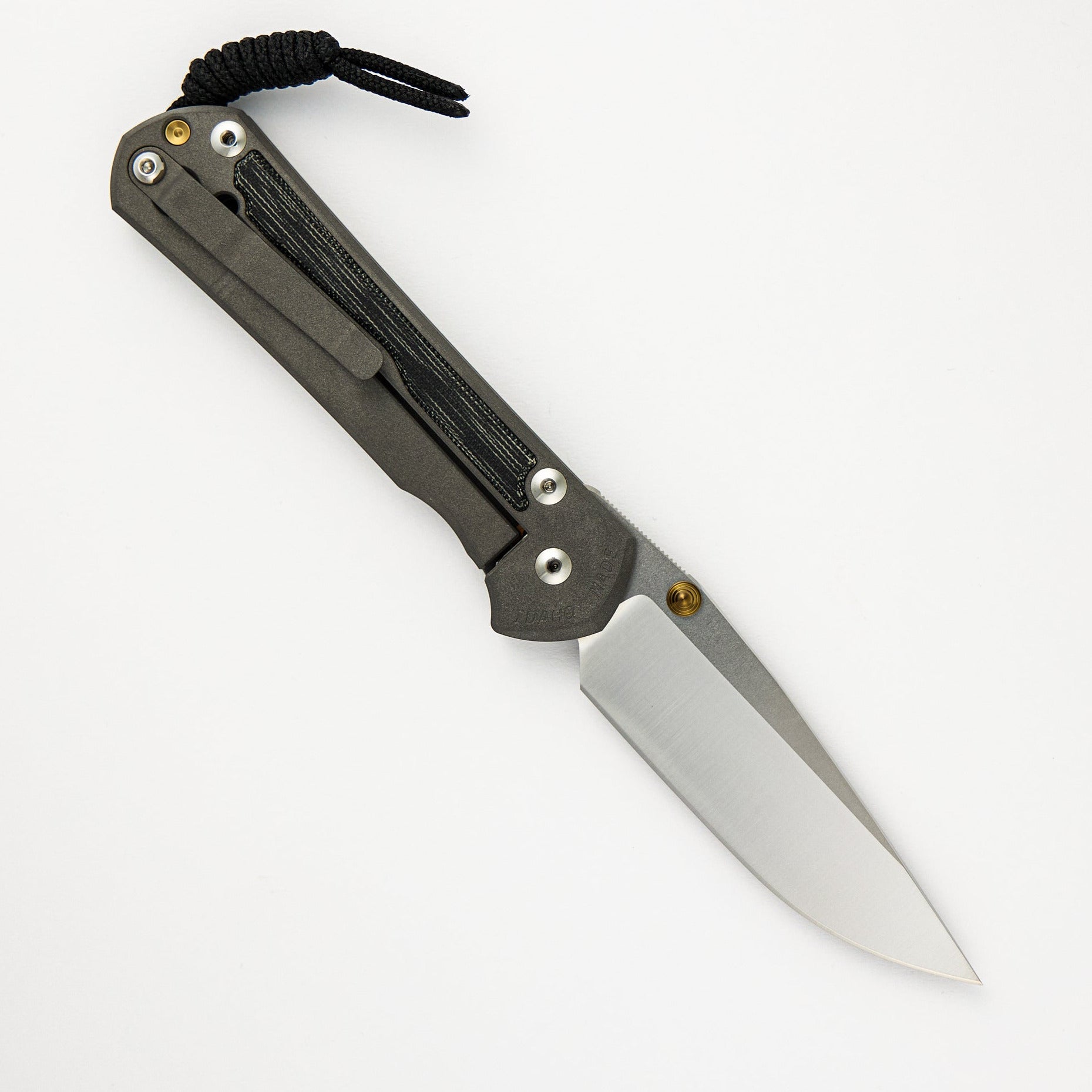 Large Sebenza 31 Black Canvas Micarta Inlay - Polished CPM MagnaCut Blade - Gold Double Thumb Lugs