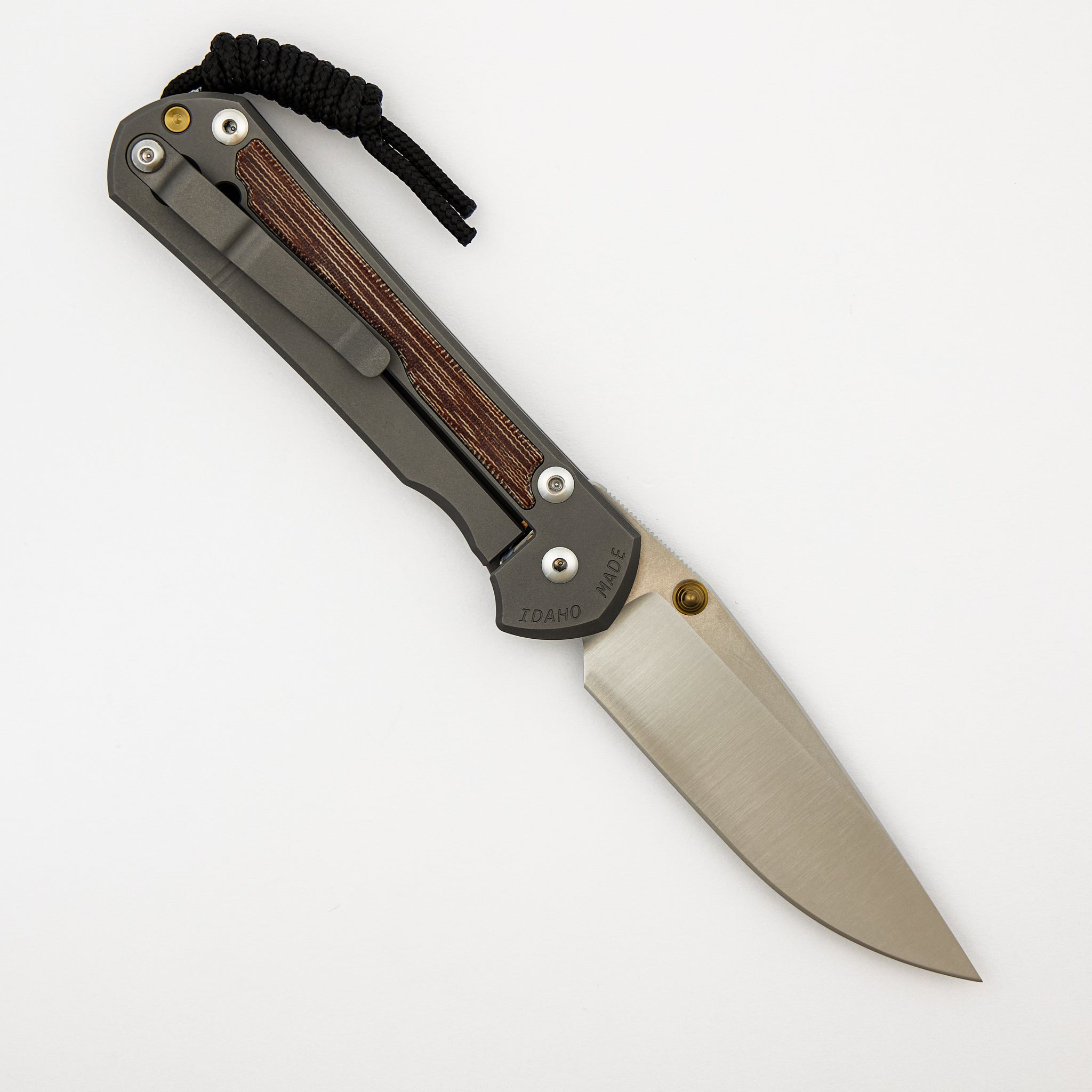 Large Sebenza 31 - Natural Canvas Micarta Inlay - Drop Point Polished CPM MagnaCut Blade - Glass Blasted - Gold Double Thumb Lugs