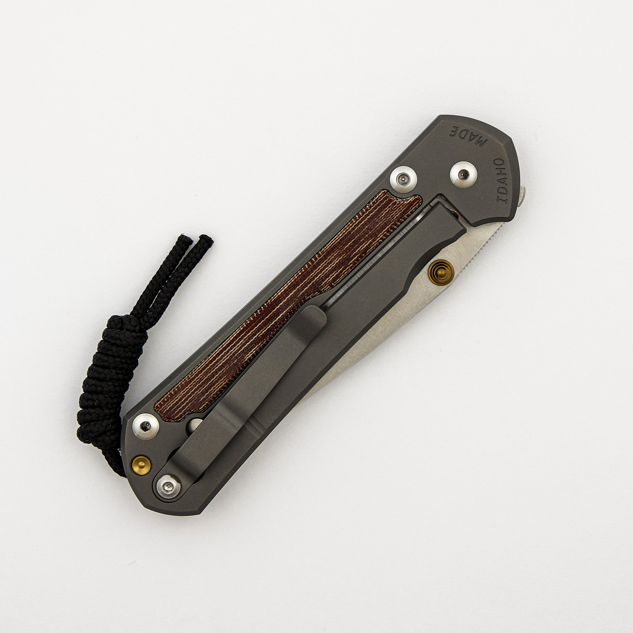 Large Sebenza 31 - Natural Canvas Micarta Inlay - Drop Point Polished CPM MagnaCut Blade - Glass Blasted - Gold Double Thumb Lugs