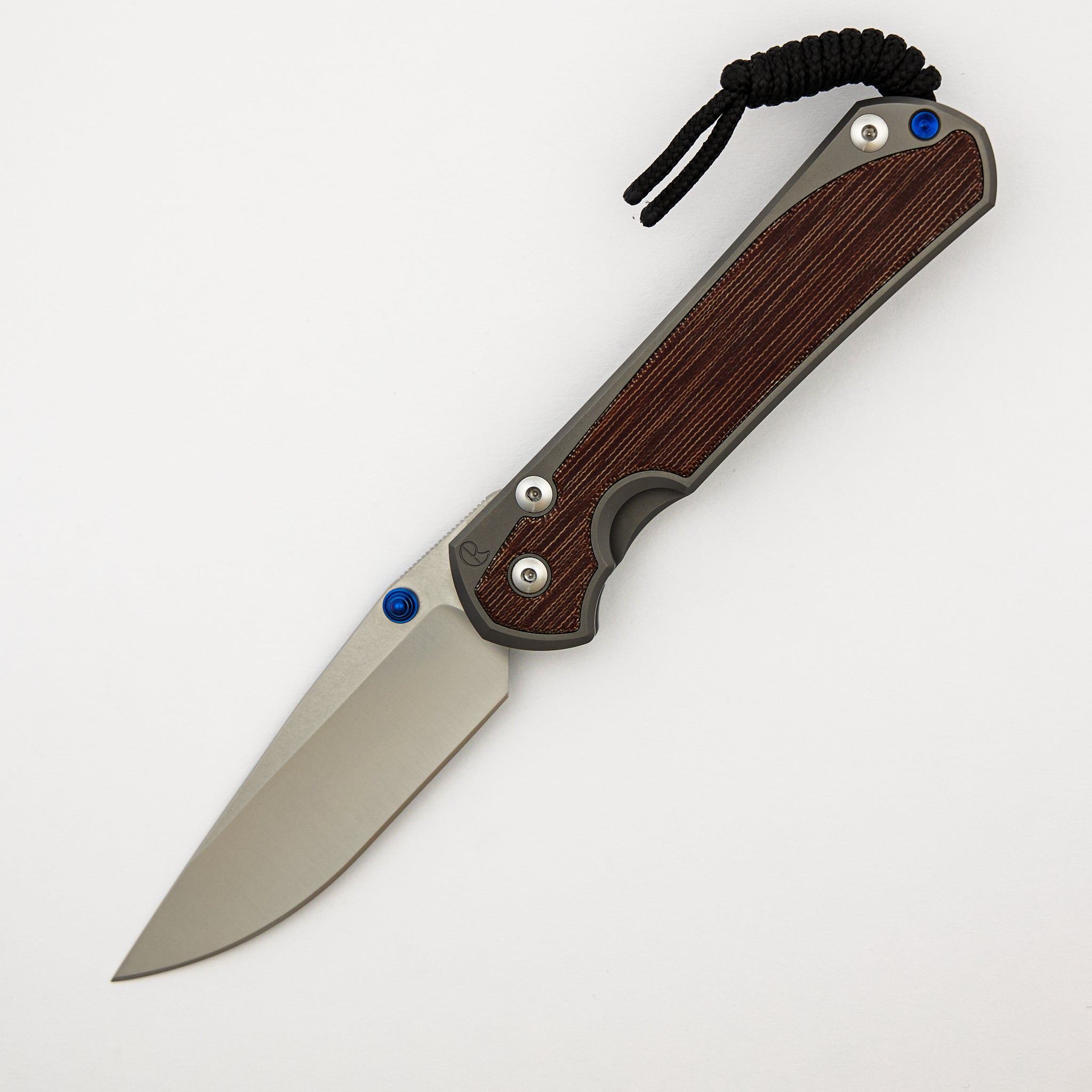 Large Sebenza 31 - Natural Canvas Micarta Inlay - Drop Point Polished CPM MagnaCut Blade - Glass Blasted - Blue Double Thumb Lugs