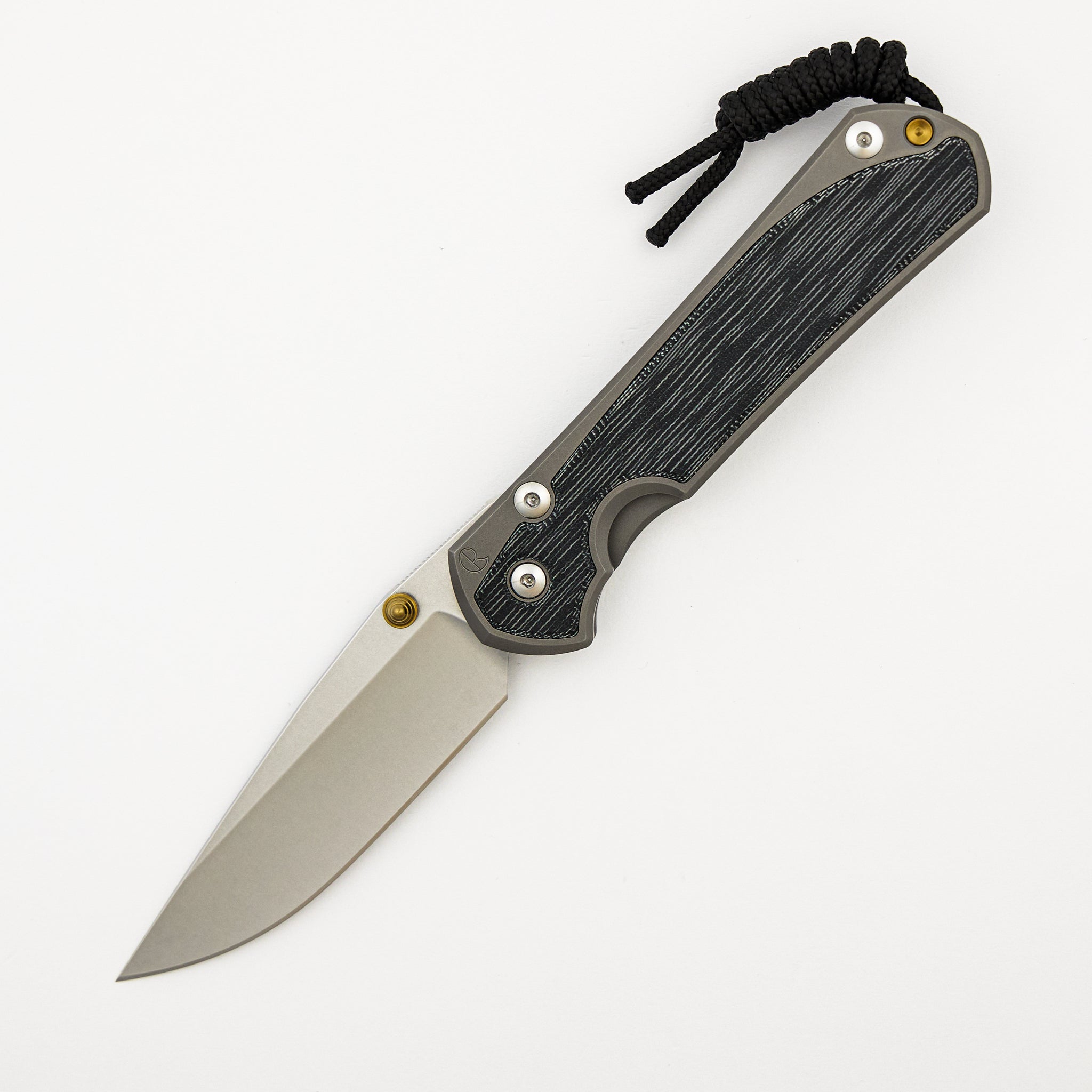 Large Sebenza 31 - Black Canvas Micarta Inlay - Drop Point CPM MagnaCut Blade - Glass Blasted - Gold Double Thumb Lugs