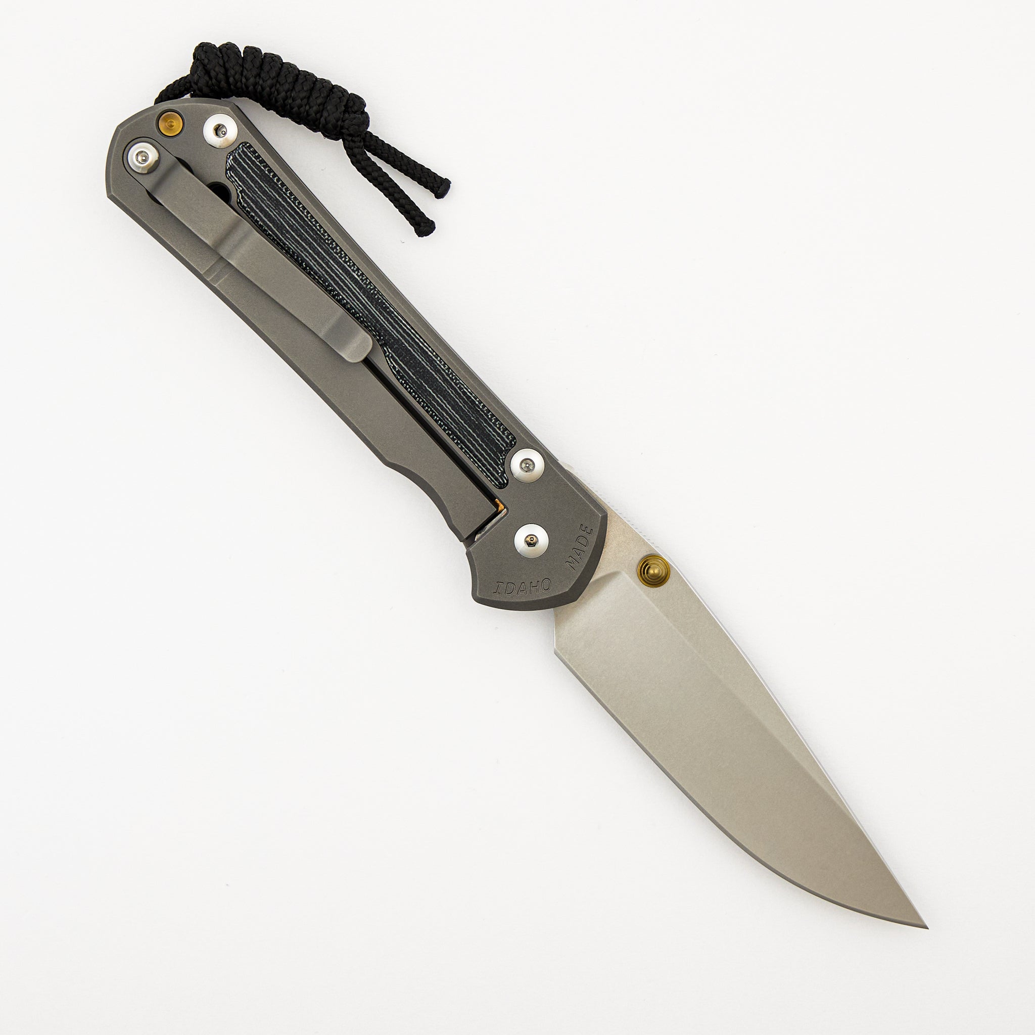 Large Sebenza 31 - Black Canvas Micarta Inlay - Drop Point CPM MagnaCut Blade - Glass Blasted - Gold Double Thumb Lugs