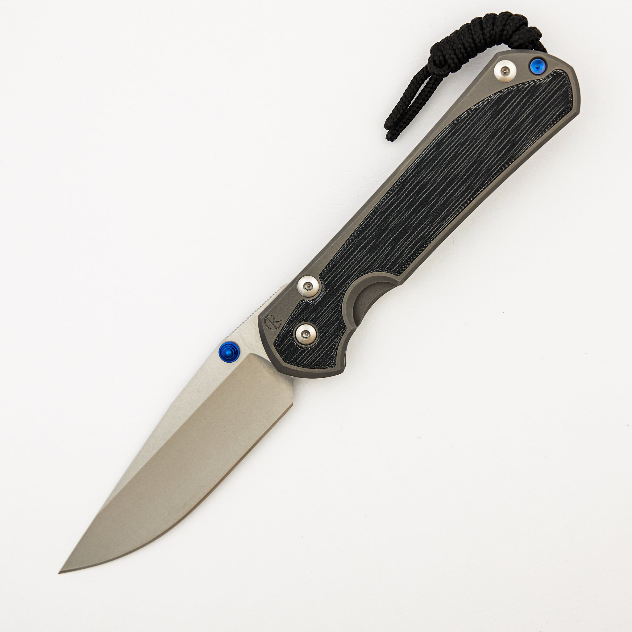 Large Sebenza 31 - Black Canvas Micarta Inlay - Drop Point CPM MagnaCut Blade - Glass Blasted - Blue Double Thumb Lugs