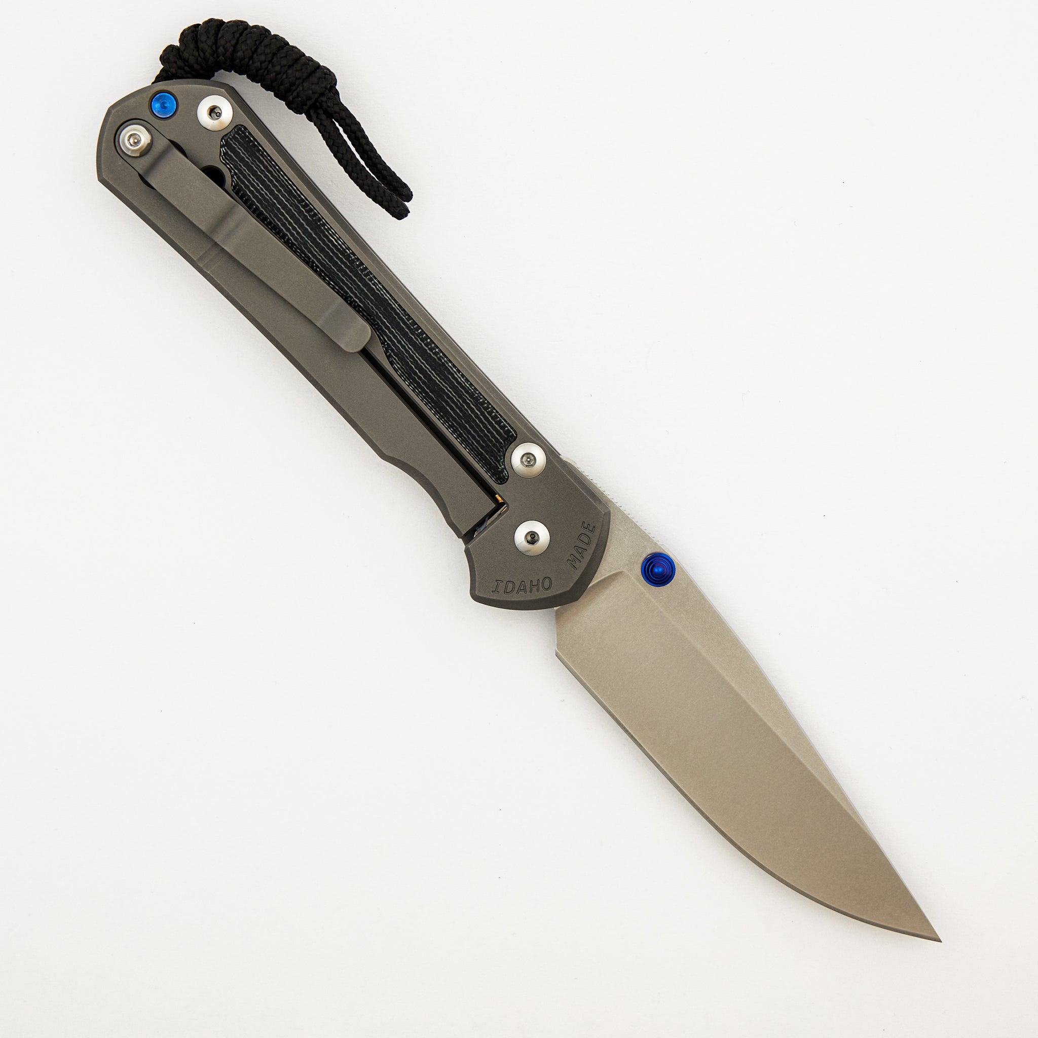 Large Sebenza 31 - Black Canvas Micarta Inlay - Drop Point CPM MagnaCut Blade - Glass Blasted - Blue Double Thumb Lugs